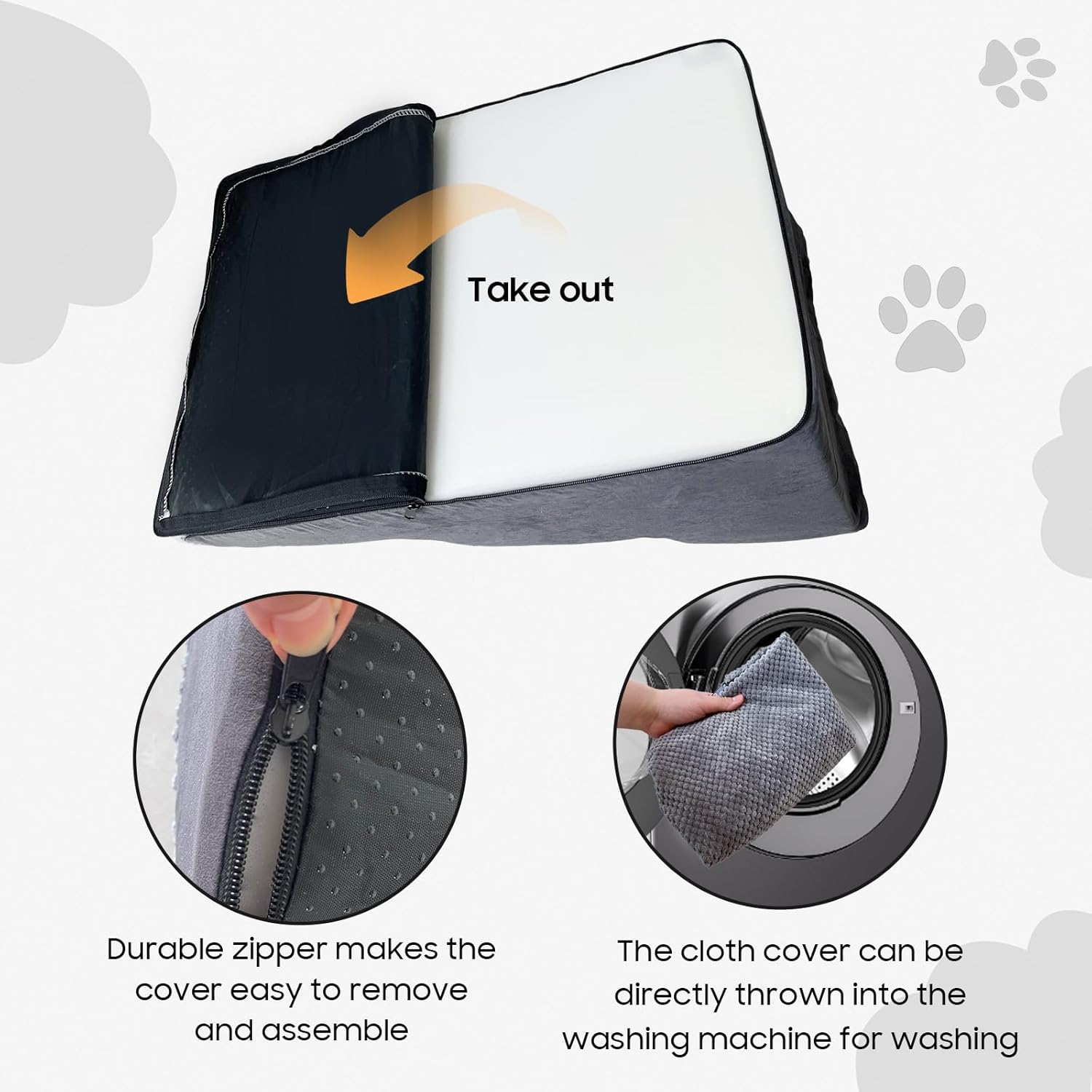 Thumbnail 5 de Pet Stairs for Small Dogs & Cats – Comfortable Curved Design, 3-Layer Foam with Waterproof Cover (Grey)