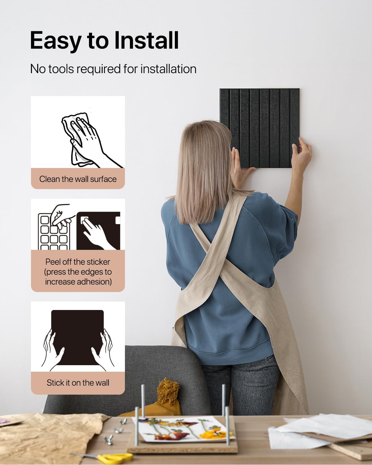 Detalle de Soundsbay Large Cork Board Tiles (120x90cm) with 60 Self-Adhesive Stickers
