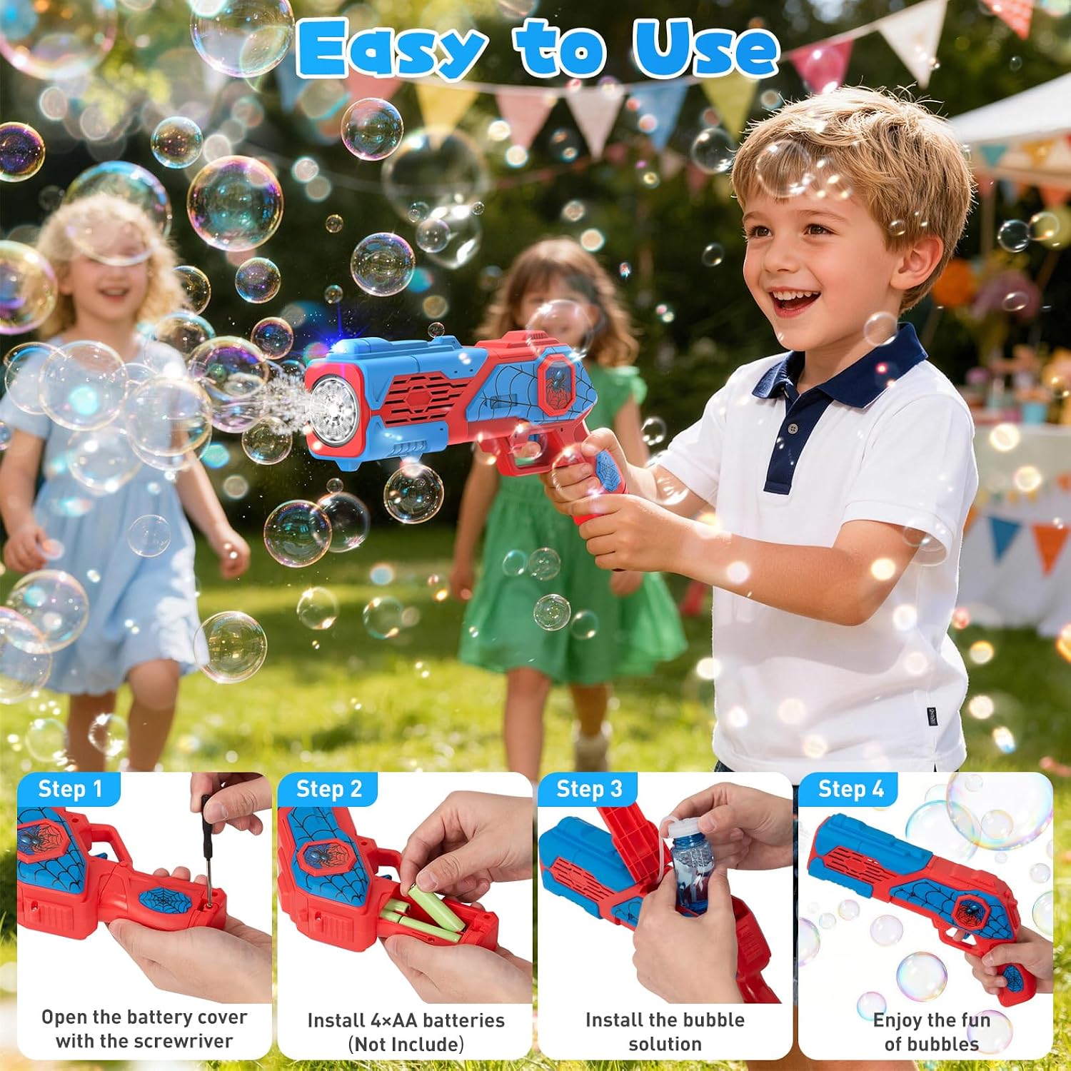 Detalle 1 de HtZestToysiop US-HTFD-010 Spider Bubble Gun Set, 2 Guns with LED Lights
