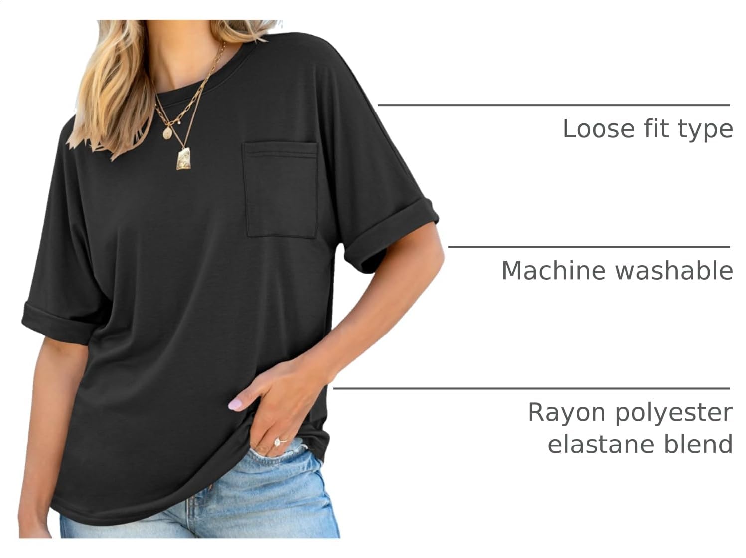 Detalle de ANRABESS Women's Oversized T-Shirt, Rayon Blend