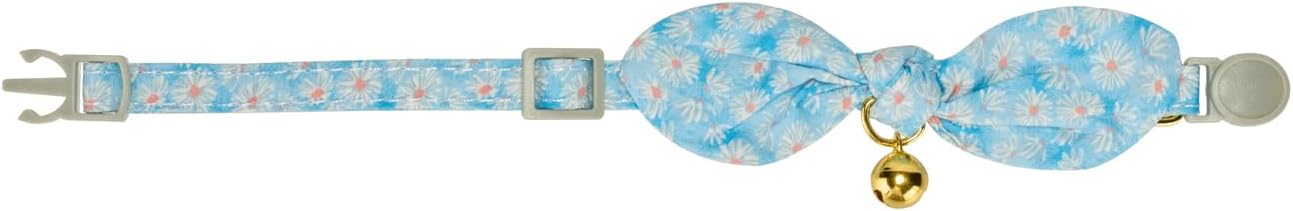 Detalle de YUDOTE 2 Pack Cotton Cat Collars with Bowtie and Bell (Blue Flower & Daisy), Quick-Release Safety Buckle