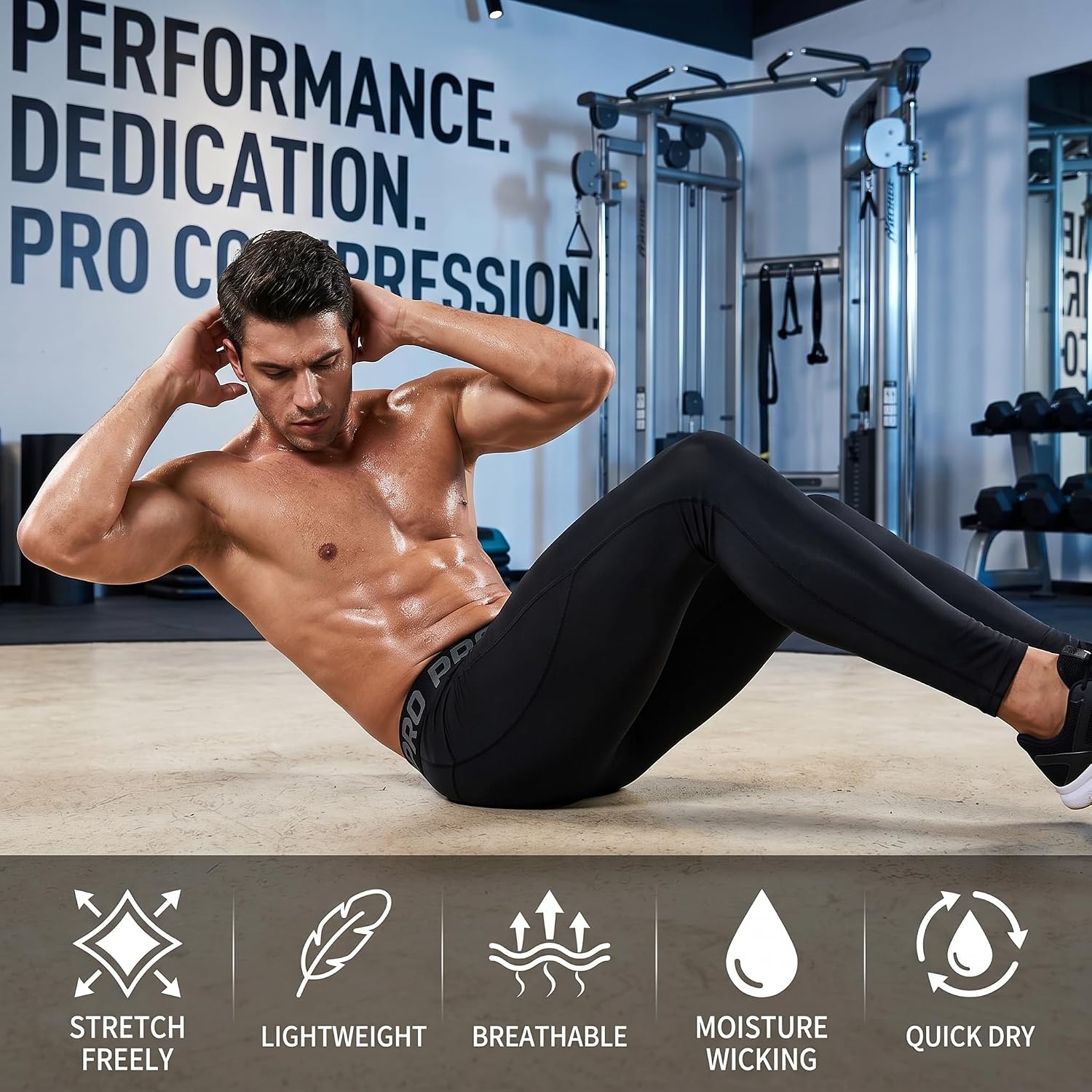 Detalle de YUSHOW 3er Pack Kompressionshose Herren – Lang, Atmungsaktiv, Tight Fit