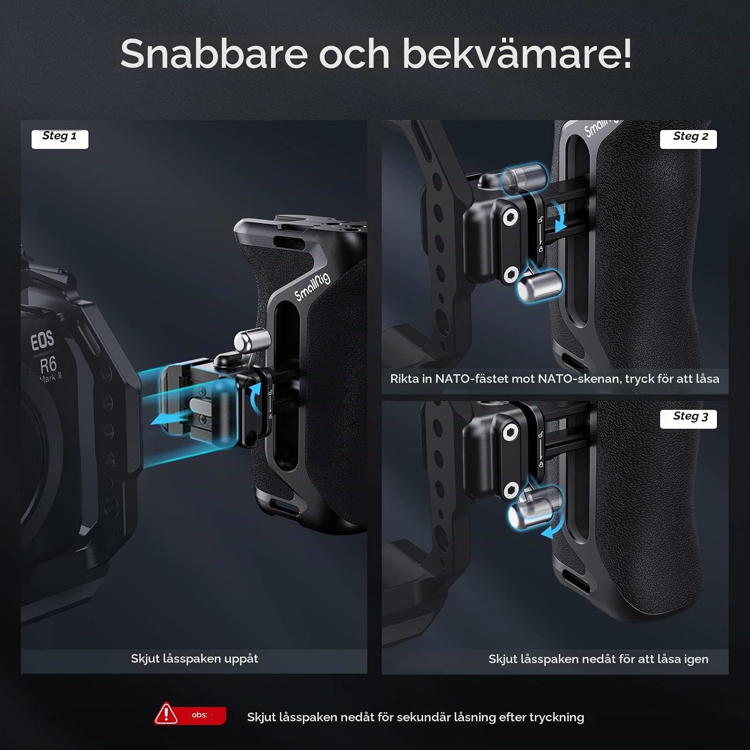 Thumbnail 1 de SMALLRIG 4017 sidohandtag med NATO-snabbfäste och 35 mm justering