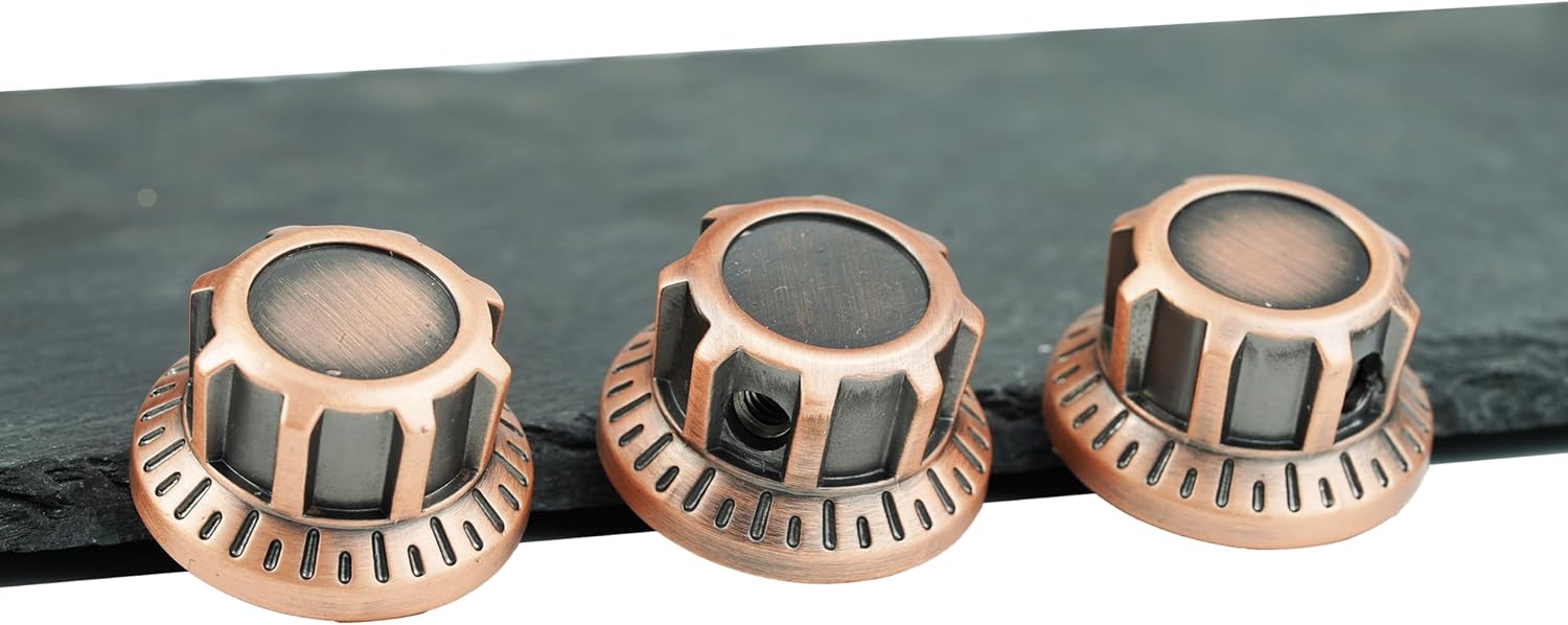Detalle 2 de Guyker NKB-007 Guitar Control Knobs, 3-Piece Brass Top Hat Set, Bronze