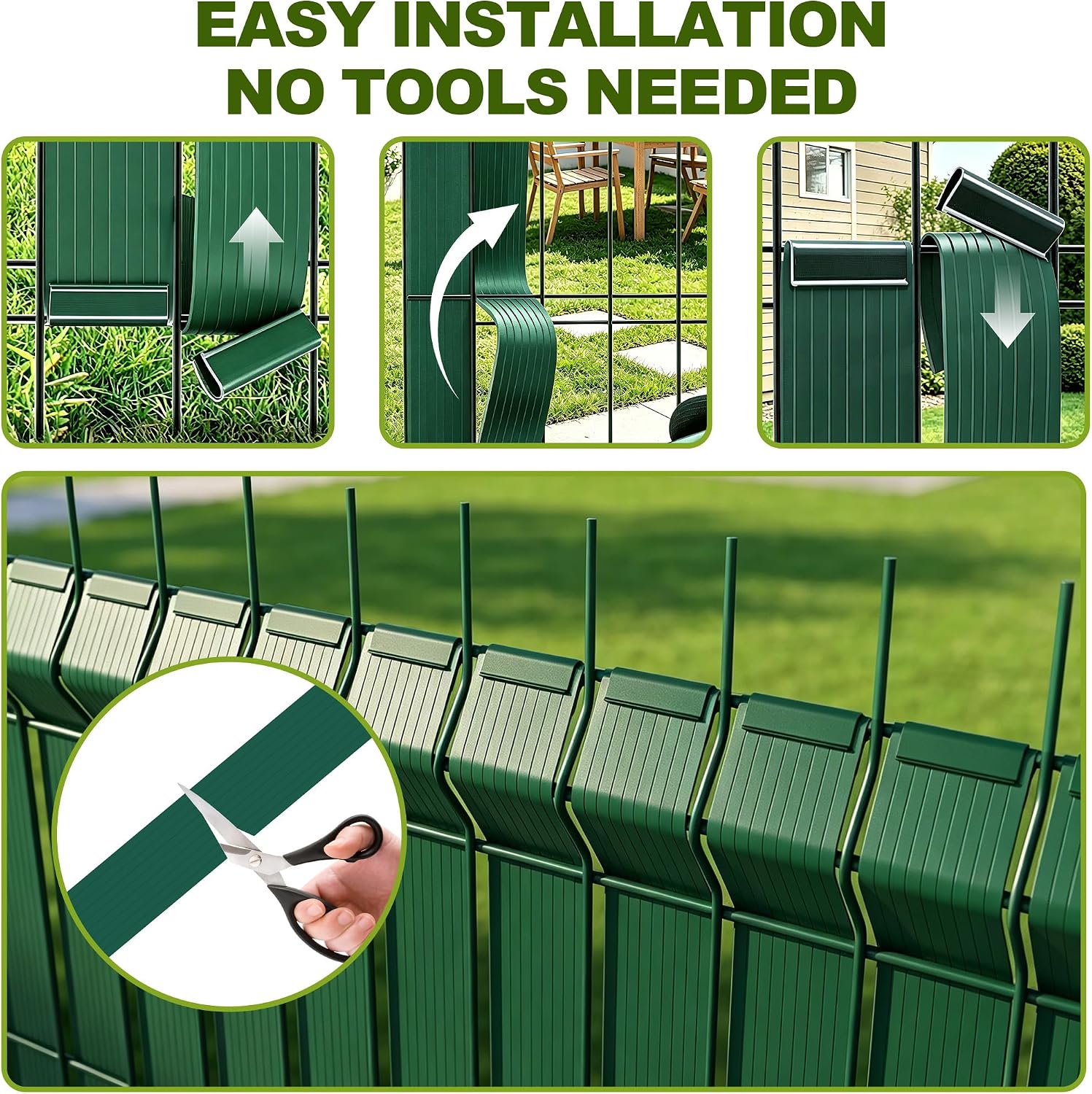 Detalle 2 de UISEBRT PVC Privacy Screen Strips, 70 m x 4.7 cm, Green, 140 Clips