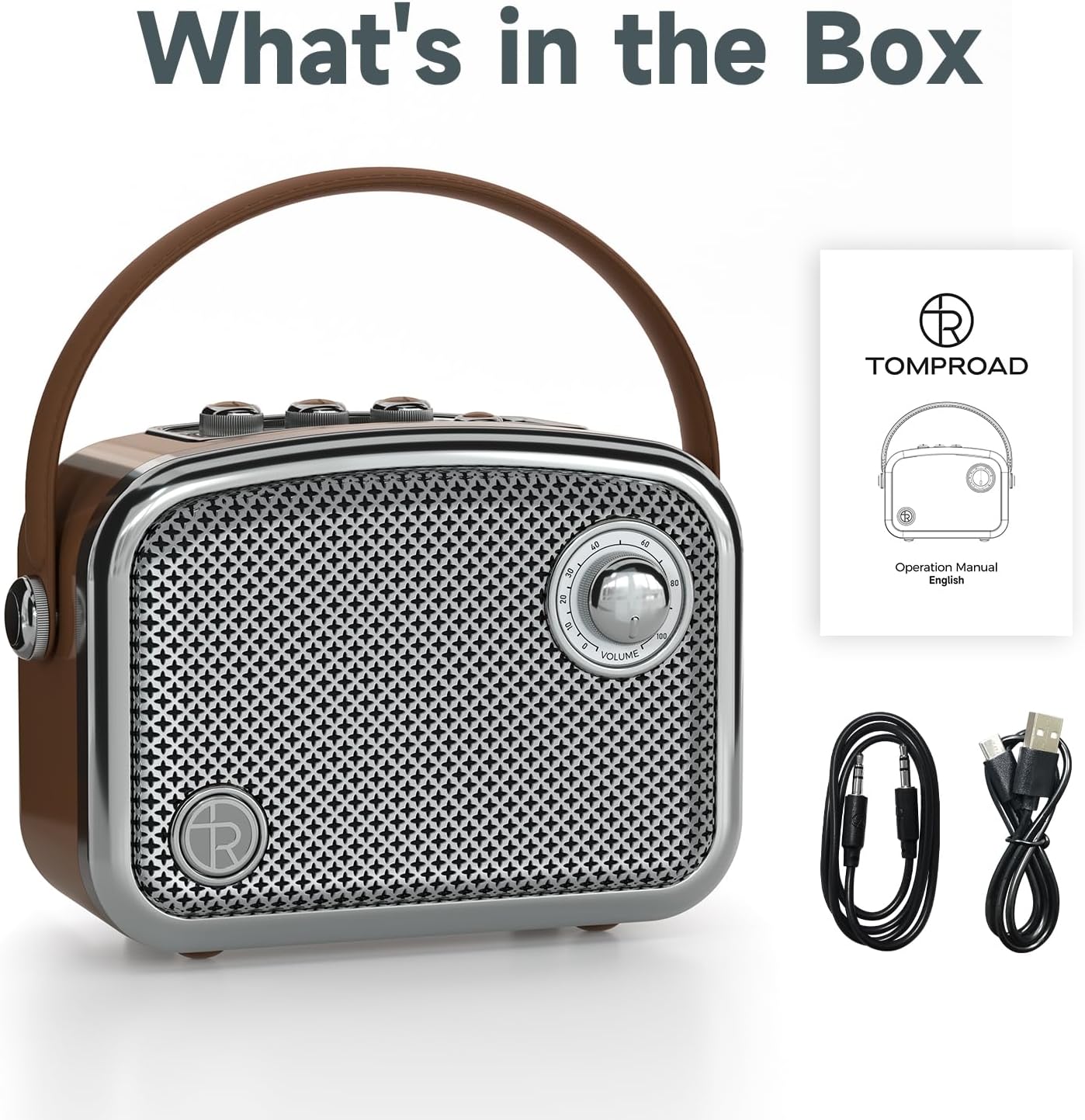 Thumbnail 6 de TOMPROAD Altoparlante Bluetooth portatile in stile retrò marrone: eleganza vintage e praticità
