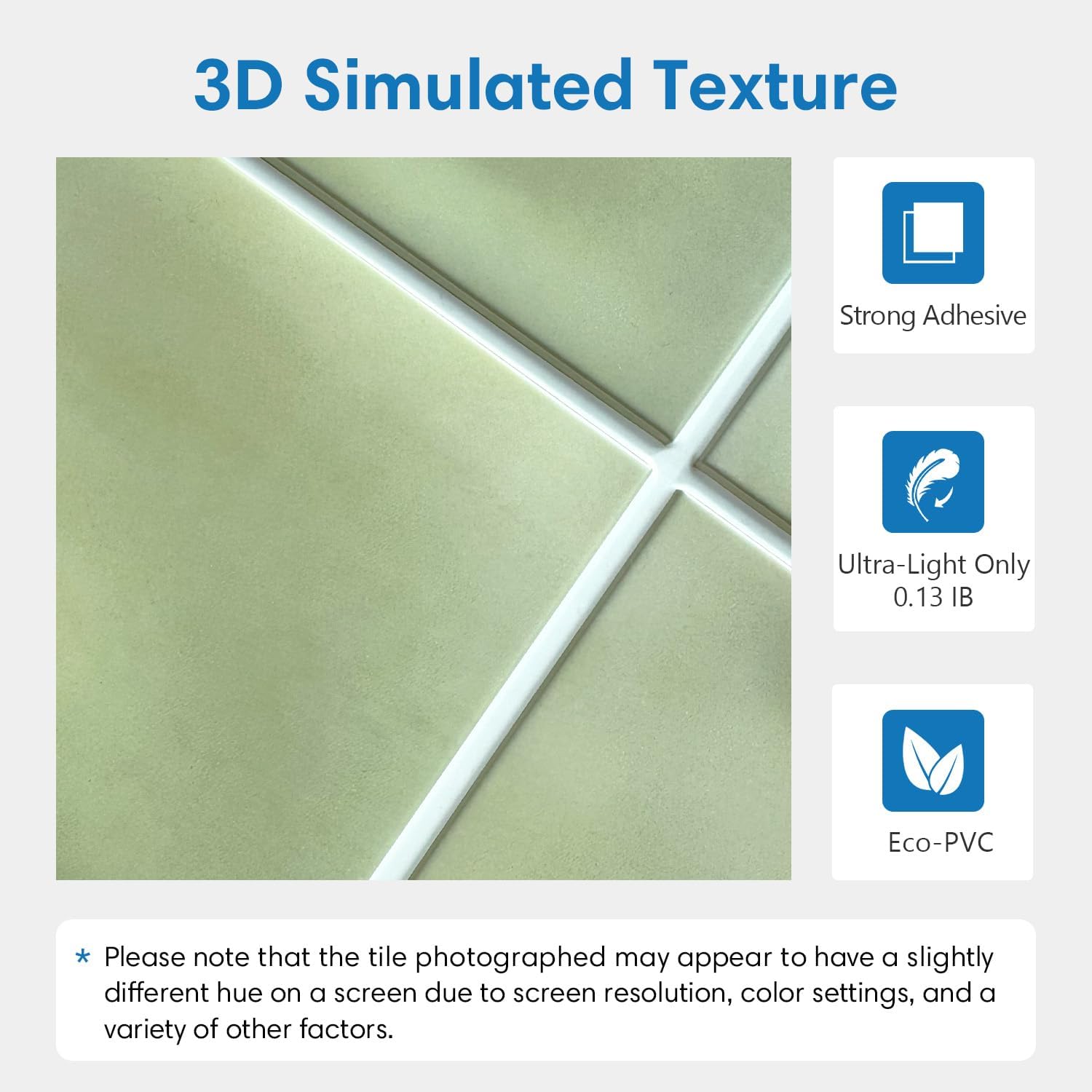Detalle de COMSTICKC zelfklevende wandtegels, saliegroen PVC met 3D-textuur, 10 stuks