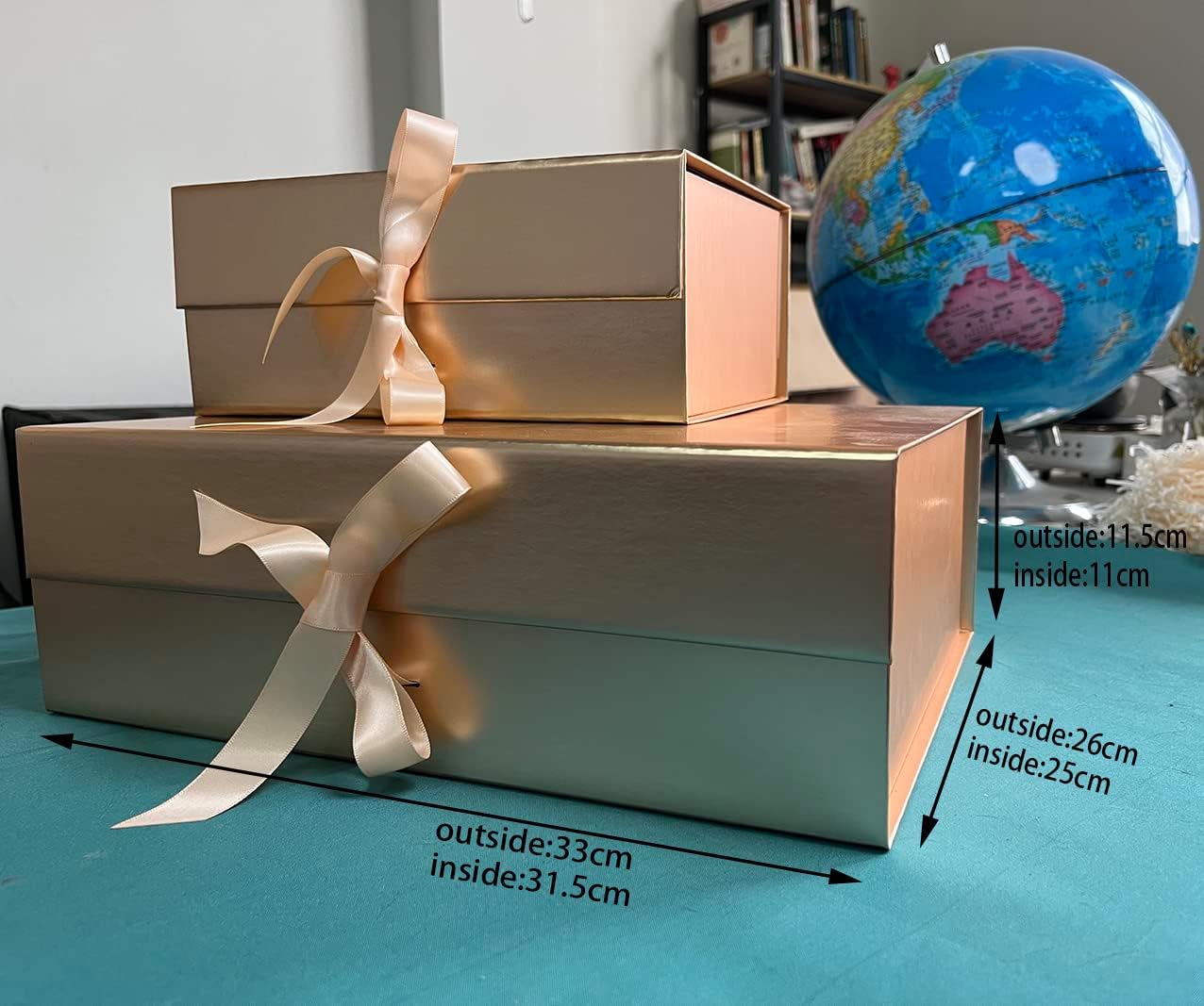 Detalle de Rose Gold Geschenkbox 33x26x11,5 cm – Magnetdeckel, Schleife, stabile Geschenkverpackung