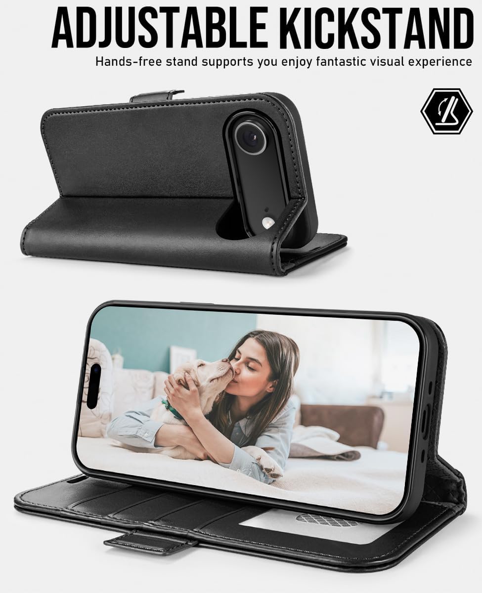 Thumbnail 3 de OCASE Hülle für iPhone Air 5G – Lederhülle mit Kartenfach, RFID-Schutz, Standfunktion und Magnete (Retro Graphit)