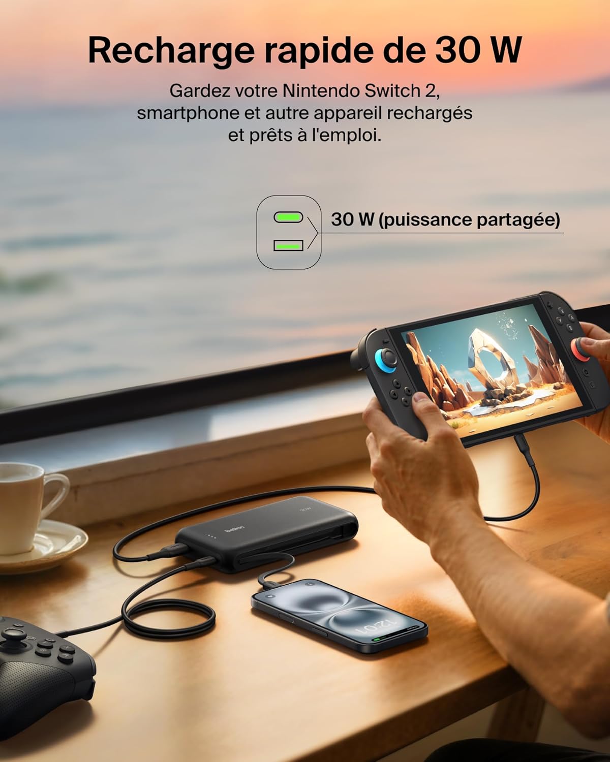 Thumbnail 2 de Belkin Batterie Externe Gaming 20000 mAh 30 W avec câble USB-C intégré (noir)