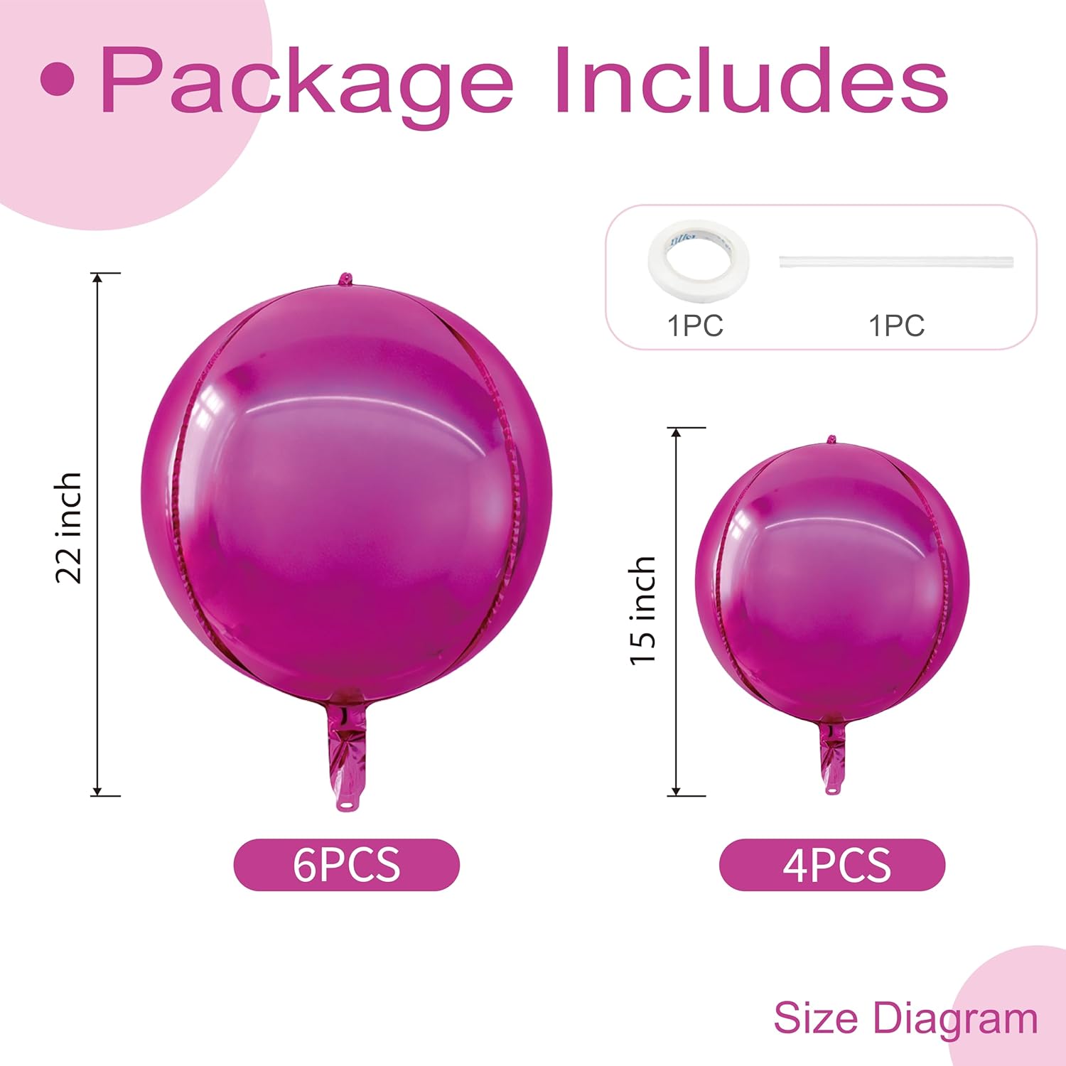 Thumbnail 2 de Lot de 10 grands ballons ronds géants en aluminium 4D YuBeiKoo – rouge fuchsia