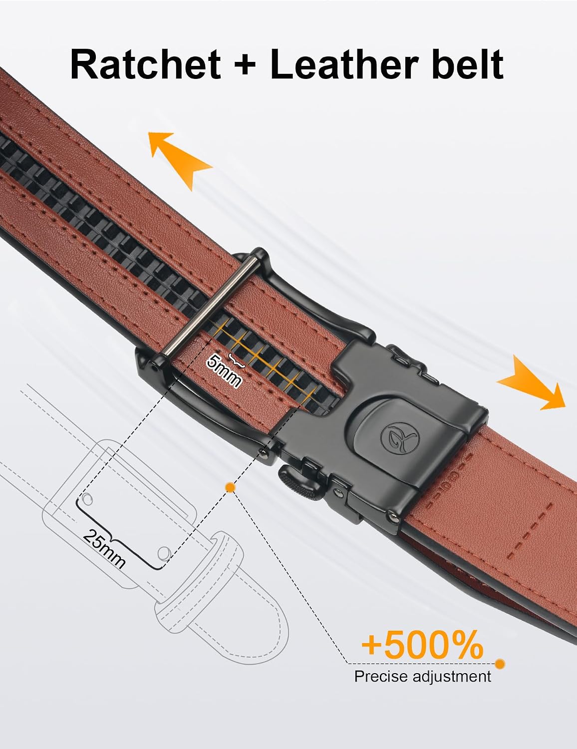 Detalle de JUKMO 1.5" (38 mm) Leder-Ratschengürtel für Männer in Geschenkbox
