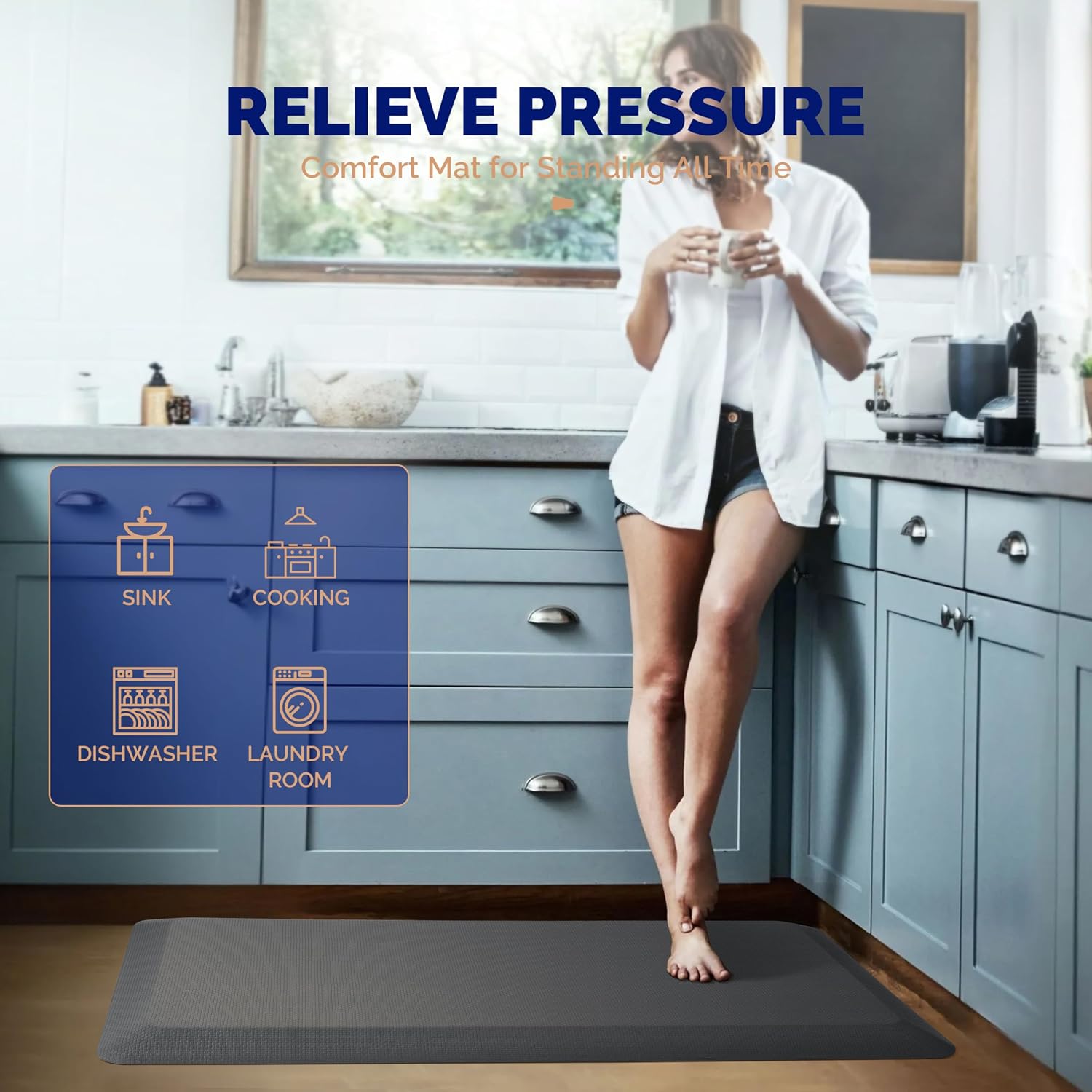Detalle 2 de FEATOL Anti Fatigue Mat for Standing: 9/10 Inch Thick Ergonomic Standing Desk Mat (20" x 32", Gray, 1PC)