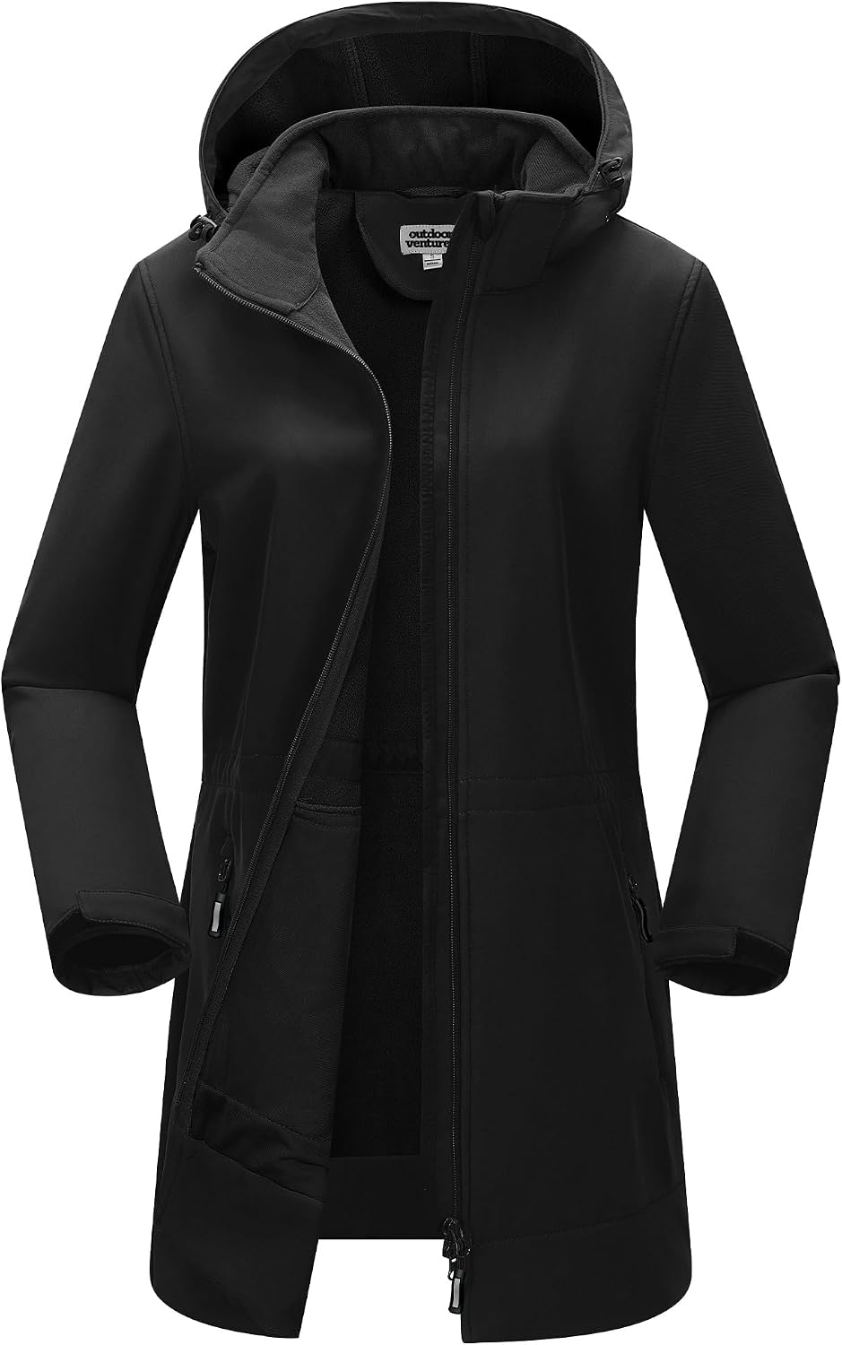 Detalle de Outdoor Ventures Damen Softshell-Langjacke mit Kapuze, fleecegefüttert und winddicht – wasserdichte Windjacke