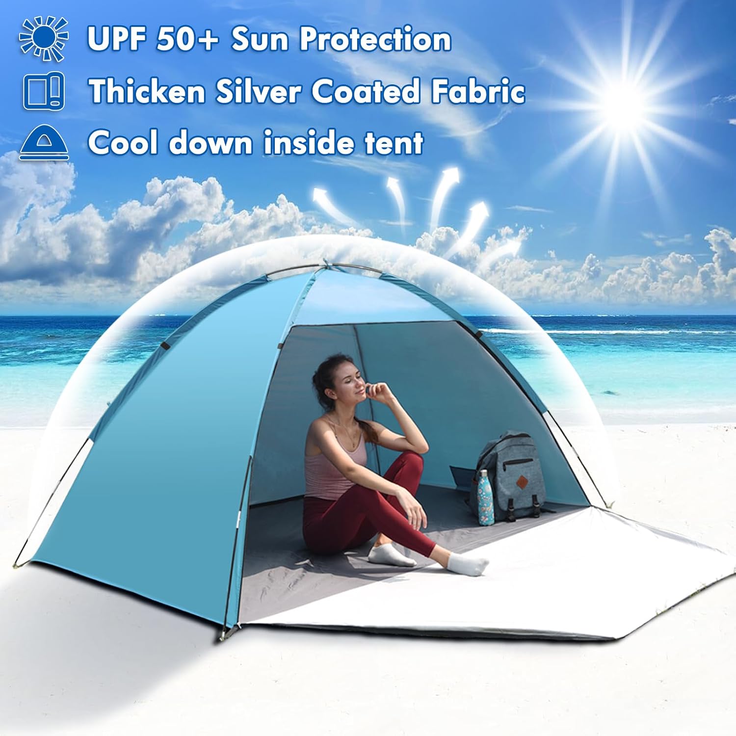 Detalle de Beach Tent for 3–4 People: Portable UV‑50+ Sun Shelter with Porch