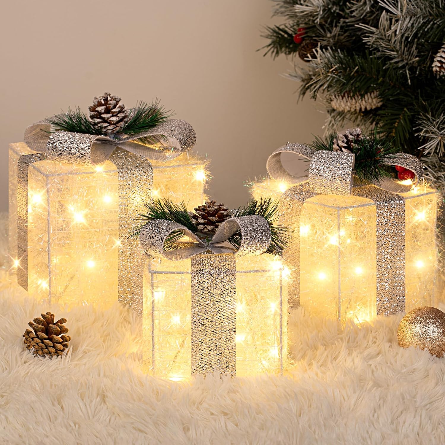 Detalle de Towponics Lighted Christmas Gift Boxes, 60 LEDs
