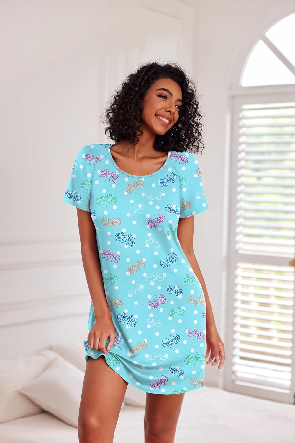 Detalle de Ekouaer 3-Pack Women’s Short-Sleeve Nightgowns, Button-Down, Raglan & Classic