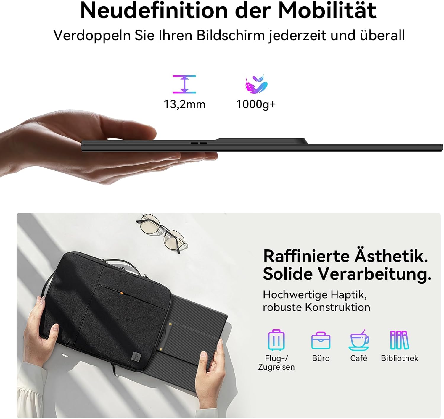 Detalle de Blackview 16.1 Zoll ultradünner tragbarer Monitor – Plug & Play, 16:10 FHD, 360° Magnetständer