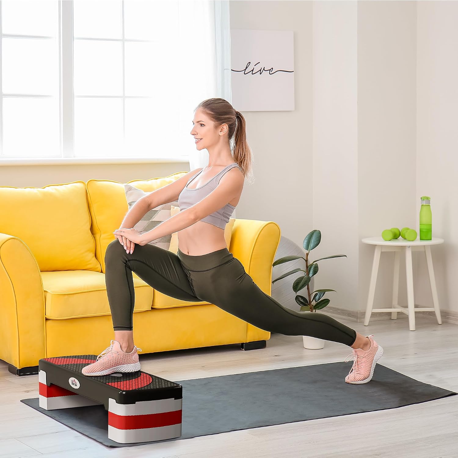 Detalle 2 de HOMCOM A90-077V60BK aerobic stepper met antislipvlak, 3 hoogtes