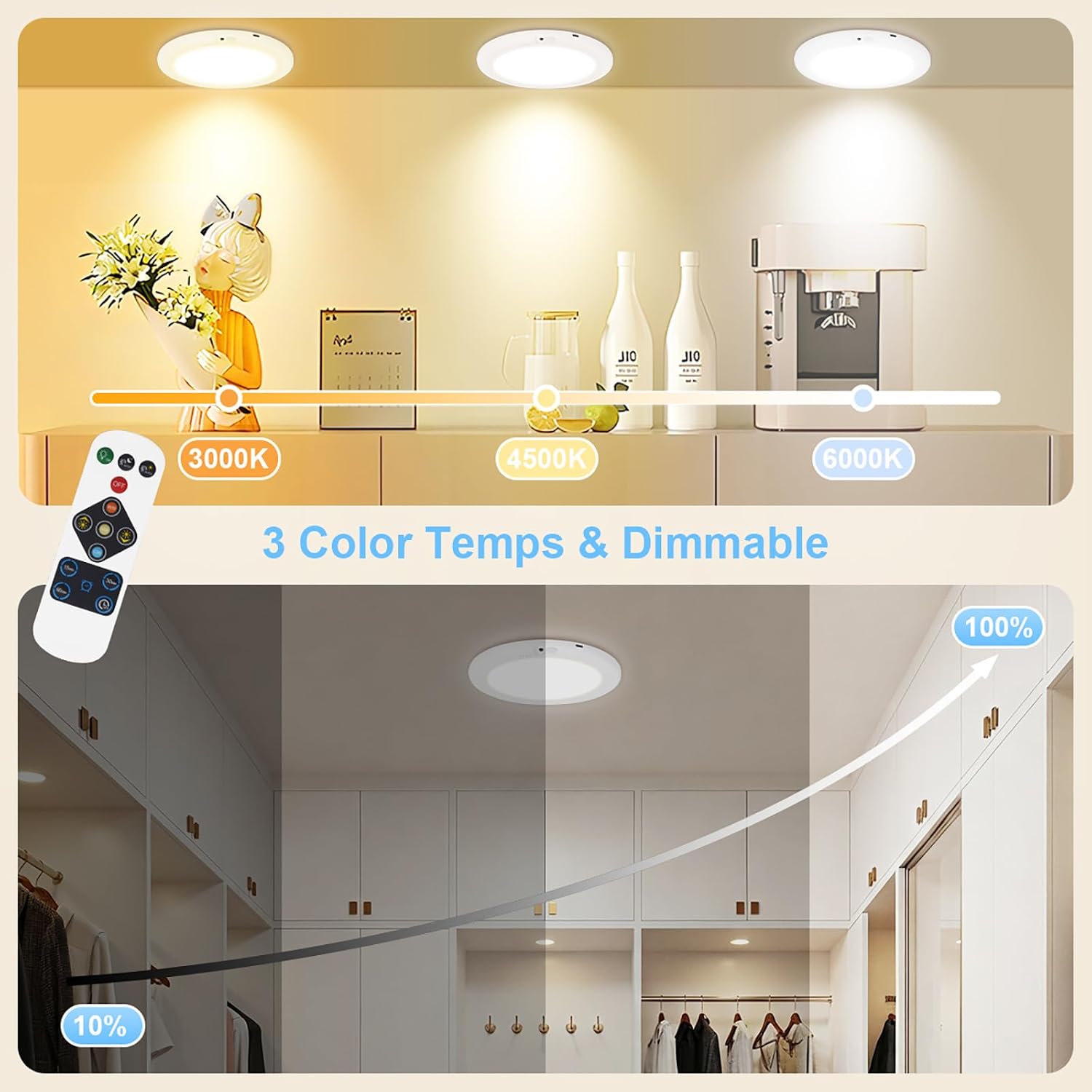 Thumbnail 4 de Givryes 2-Pack Rechargeable Magnetic LED Ceiling Lights with Remote