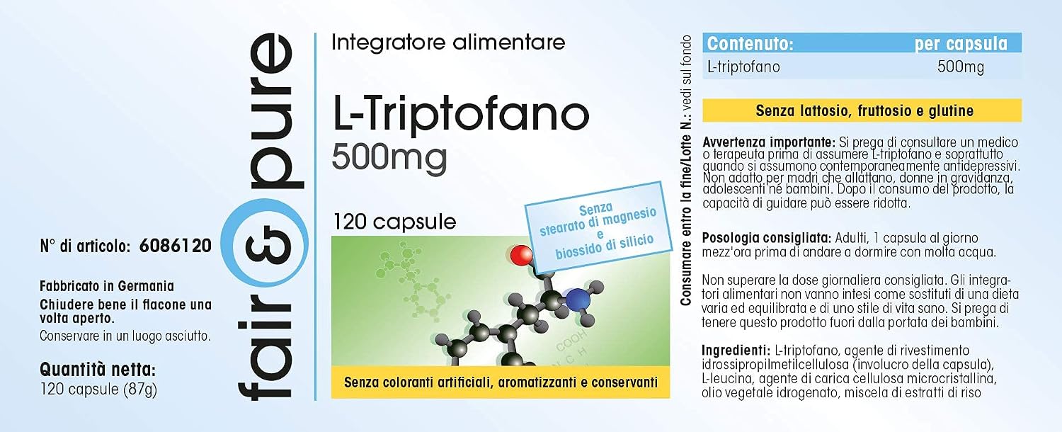 Detalle de Fair & Pure L-Tryptophan 500 mg — 120 Kapseln Hochdosiert, ohne Zusatzstoffe, in Deutschland hergestellt