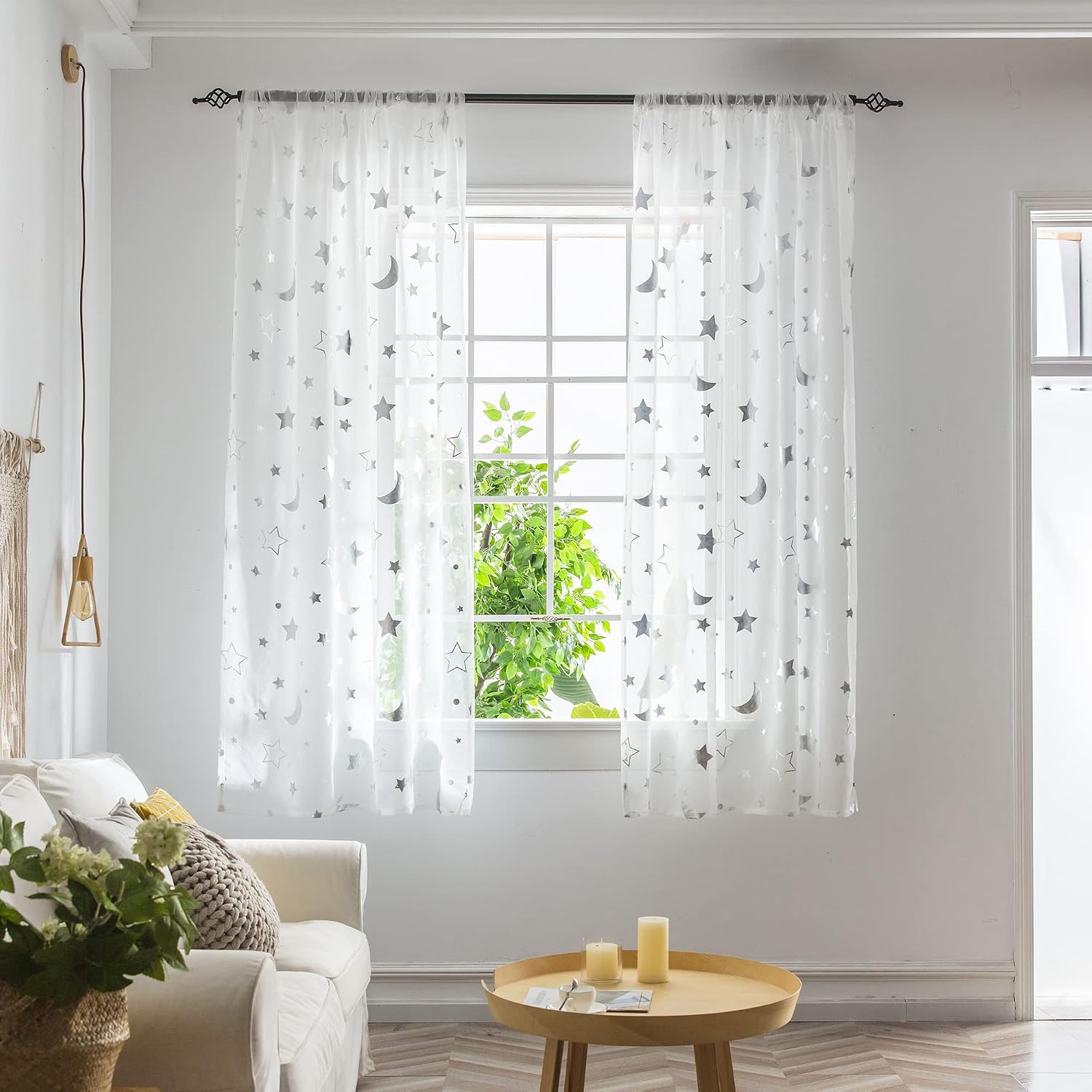 Imagen de Boyouth Stars Moon Sheer Voile Curtains 2 Panels en OfertitasTOP