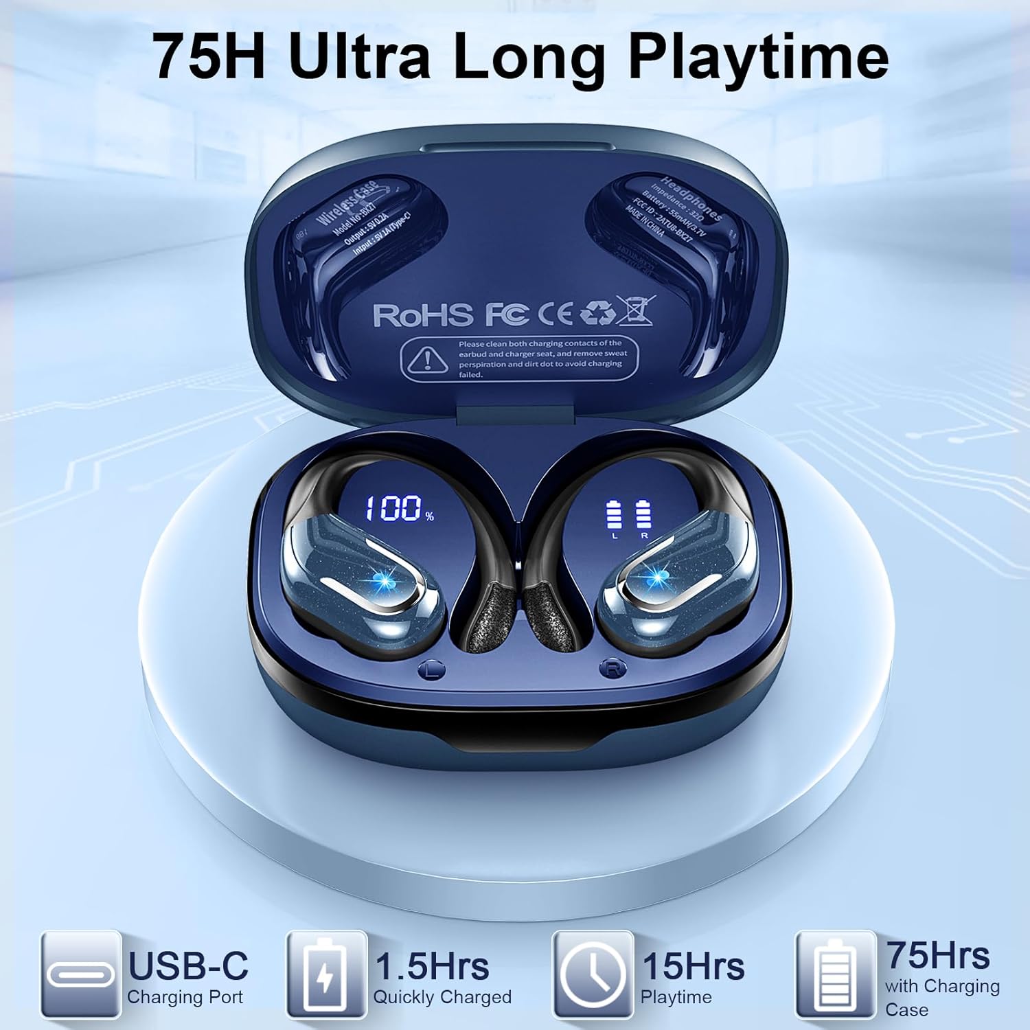 Thumbnail 1 de Wireless Earbuds Sport with 75Hrs Battery, Bluetooth 5.4 and IP7 Waterproof for Workout