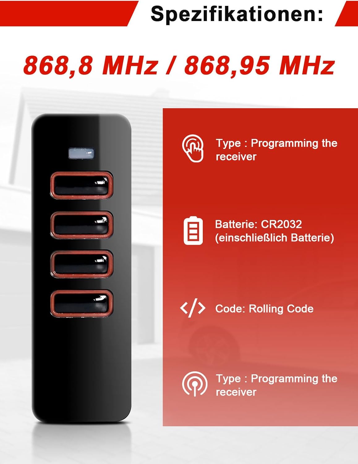 Thumbnail 6 de Wvoillty Télécommande porte de garage 868 MHz 4 canaux