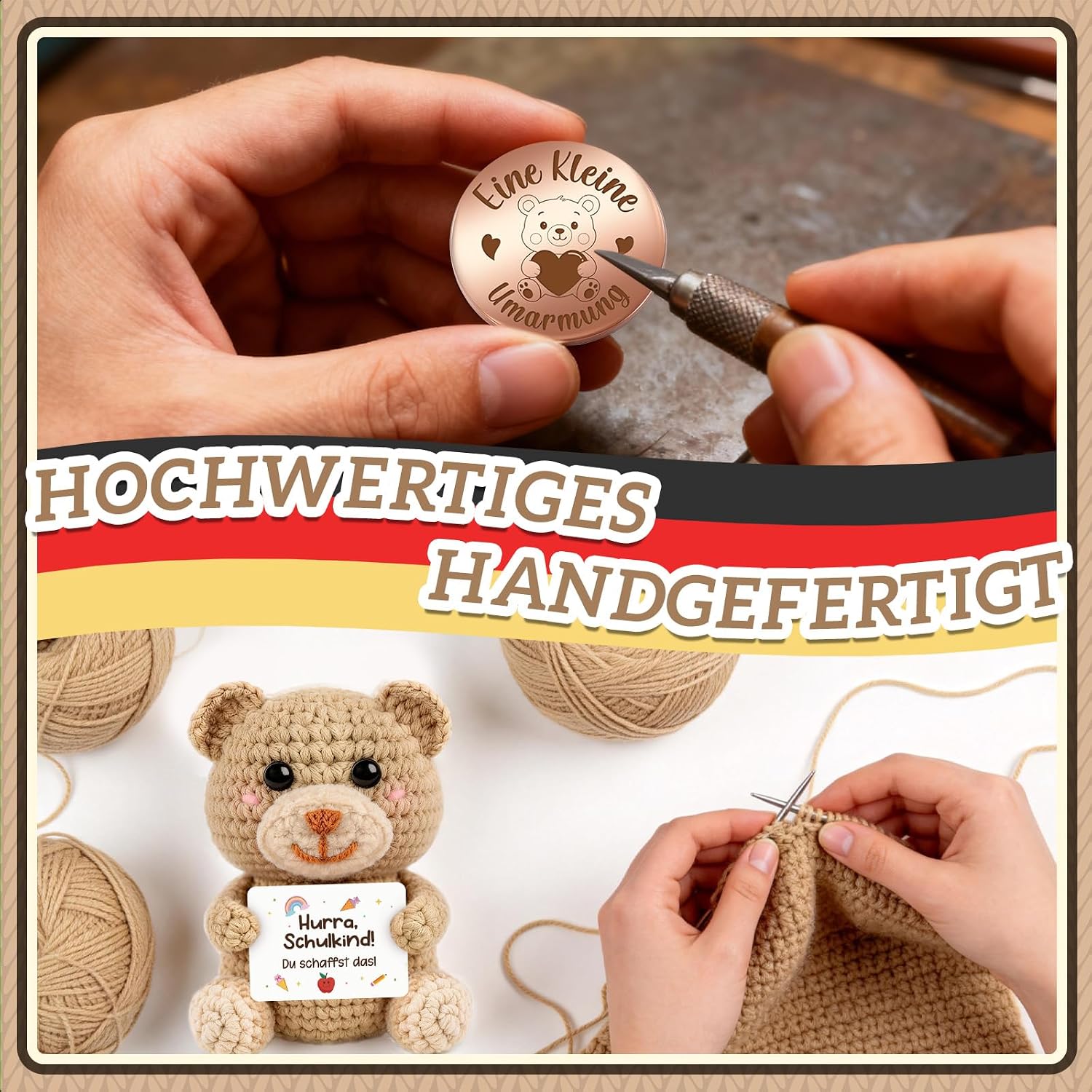 Thumbnail 6 de Giftota Einschulung Geschenk: Häkel-Bär mit Glücksbringer – Mutmacher für den Schulstart