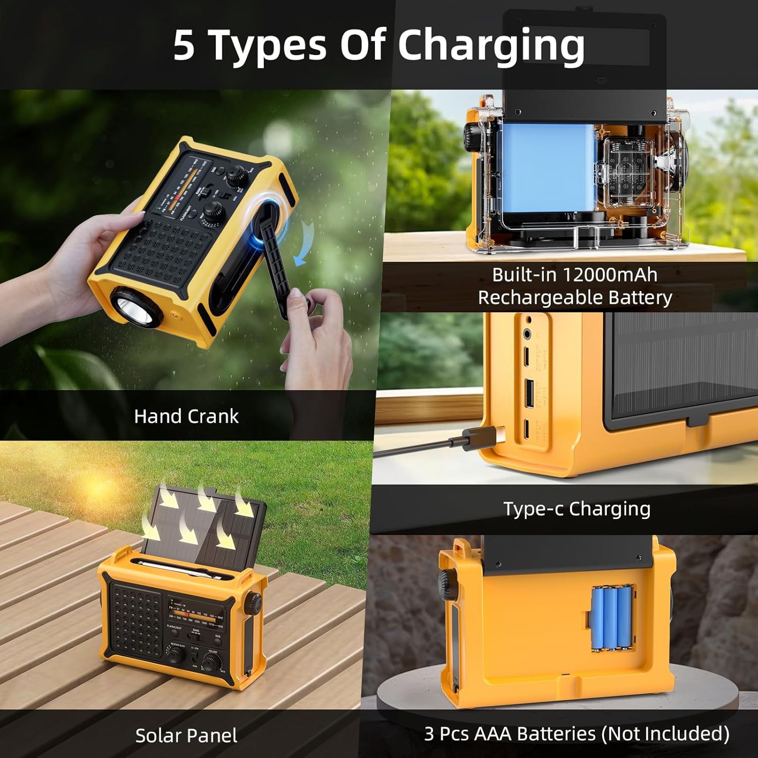 Thumbnail 6 de Radio Dynamo portable solaire AM/FM avec 12000 mAh – lampe torche, SOS et alimentation d’appoint