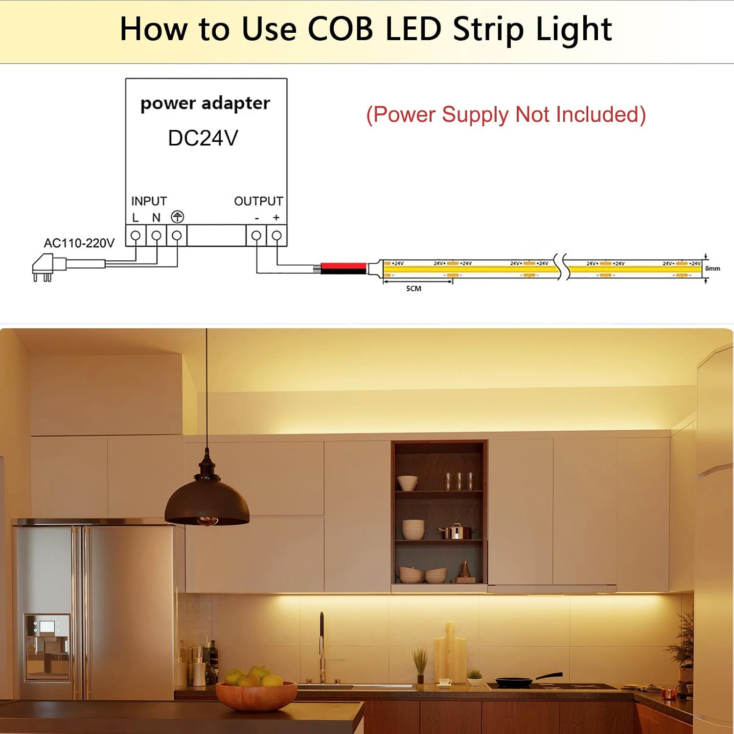 Detalle 2 de SIRYYUI COB Waterproof LED Strip Light IP65 10M (2700K Warm White, 384 LEDs/m, CRI90+) – 24V dotless tape light