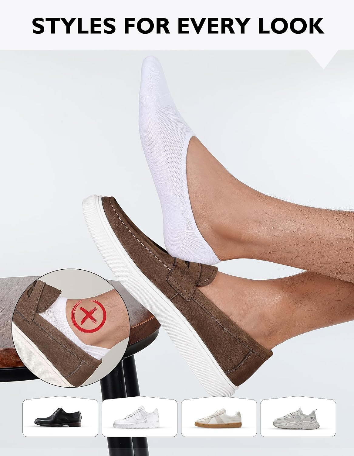 Detalle 2 de Chaussettes invisibles CLOSEMATE (homme/femme) socquettes basses 39-42 et 43-46, coton élastique, antidérapantes – 6 paires