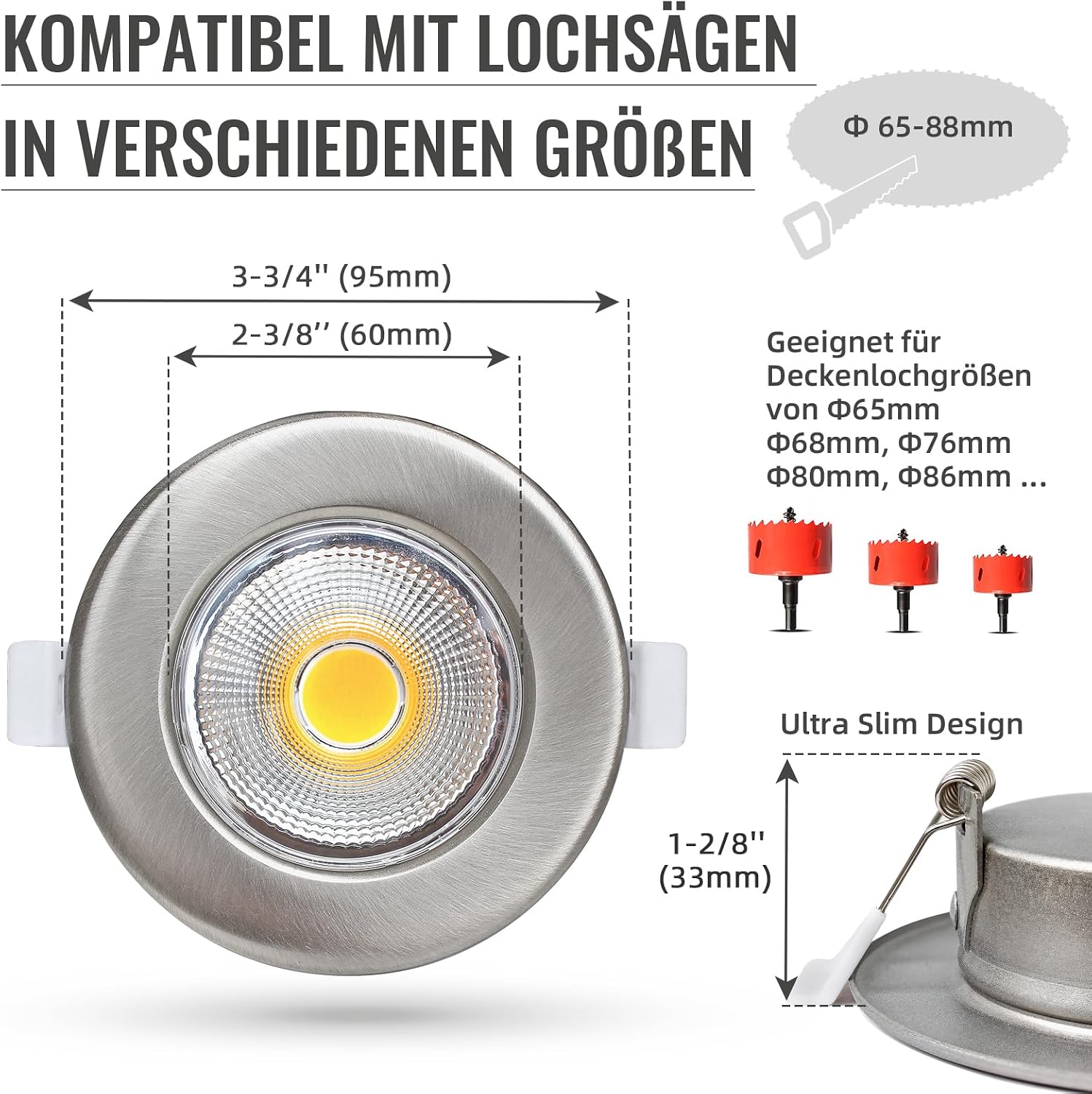 Thumbnail 4 de Wondlumi 6er LED Einbaustrahler Set 7W – 600 lm, 3000K, gebürsteter Edelstahl, 230V