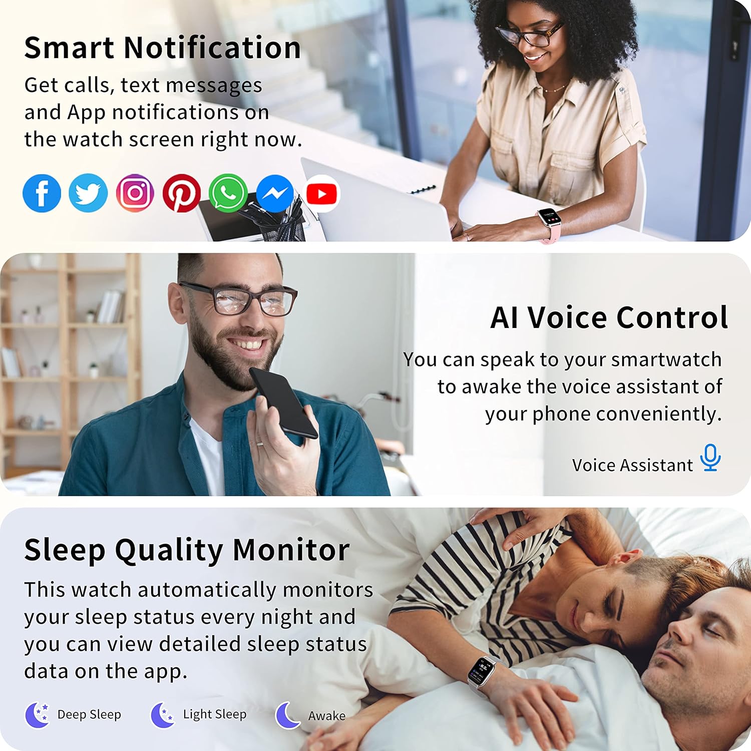 Thumbnail 4 de Popglory Smart Watch for Women and Men with Call Answer/Make, 1.85" Display, 2 Straps, 100+ Sports, Blood Pressure/Oxygen/Heart Rate Monitoring