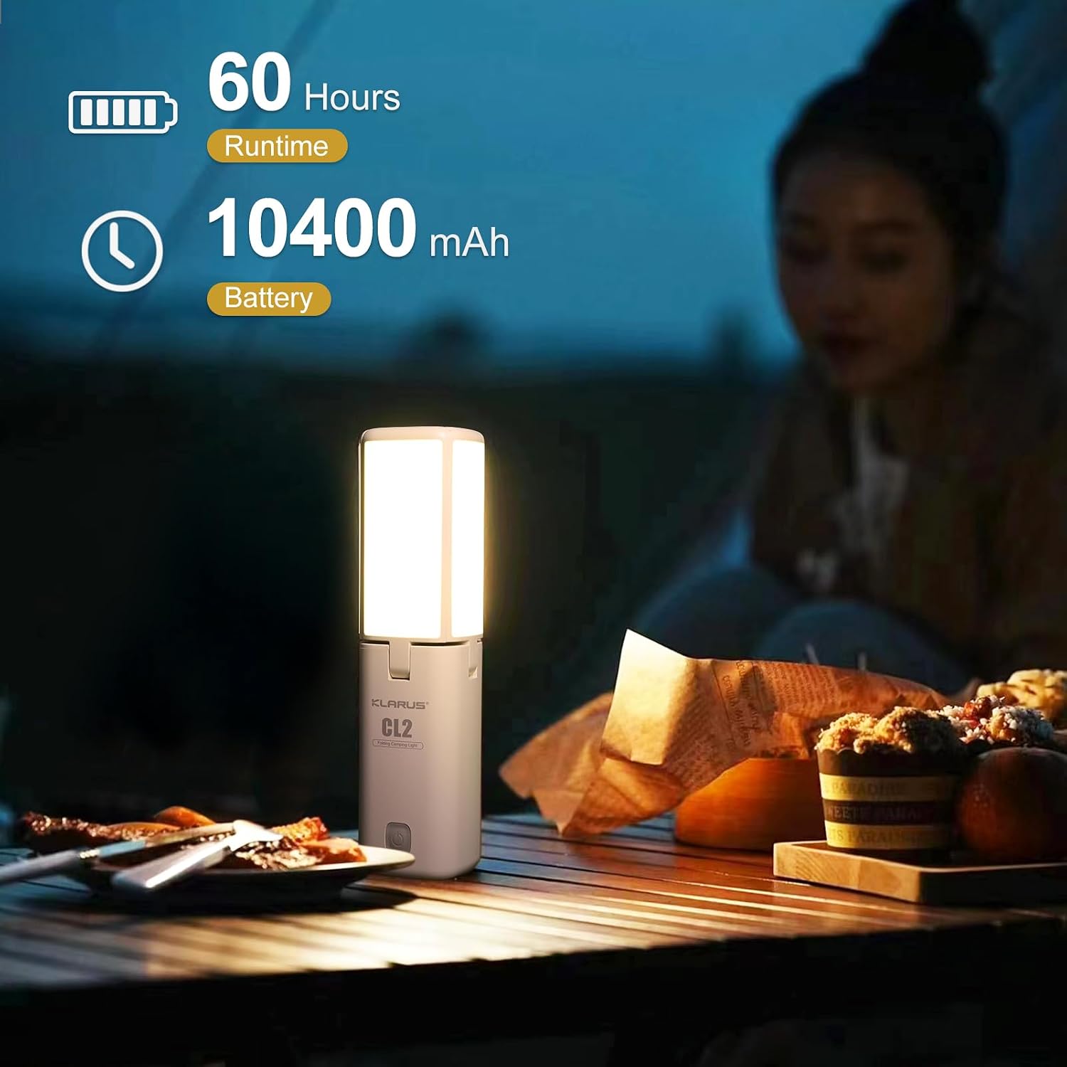Detalle de KLARUS CL2 Lampe Camping Multifonctionnelle — Lanterne déformable 10000 mAh, 750 lumens