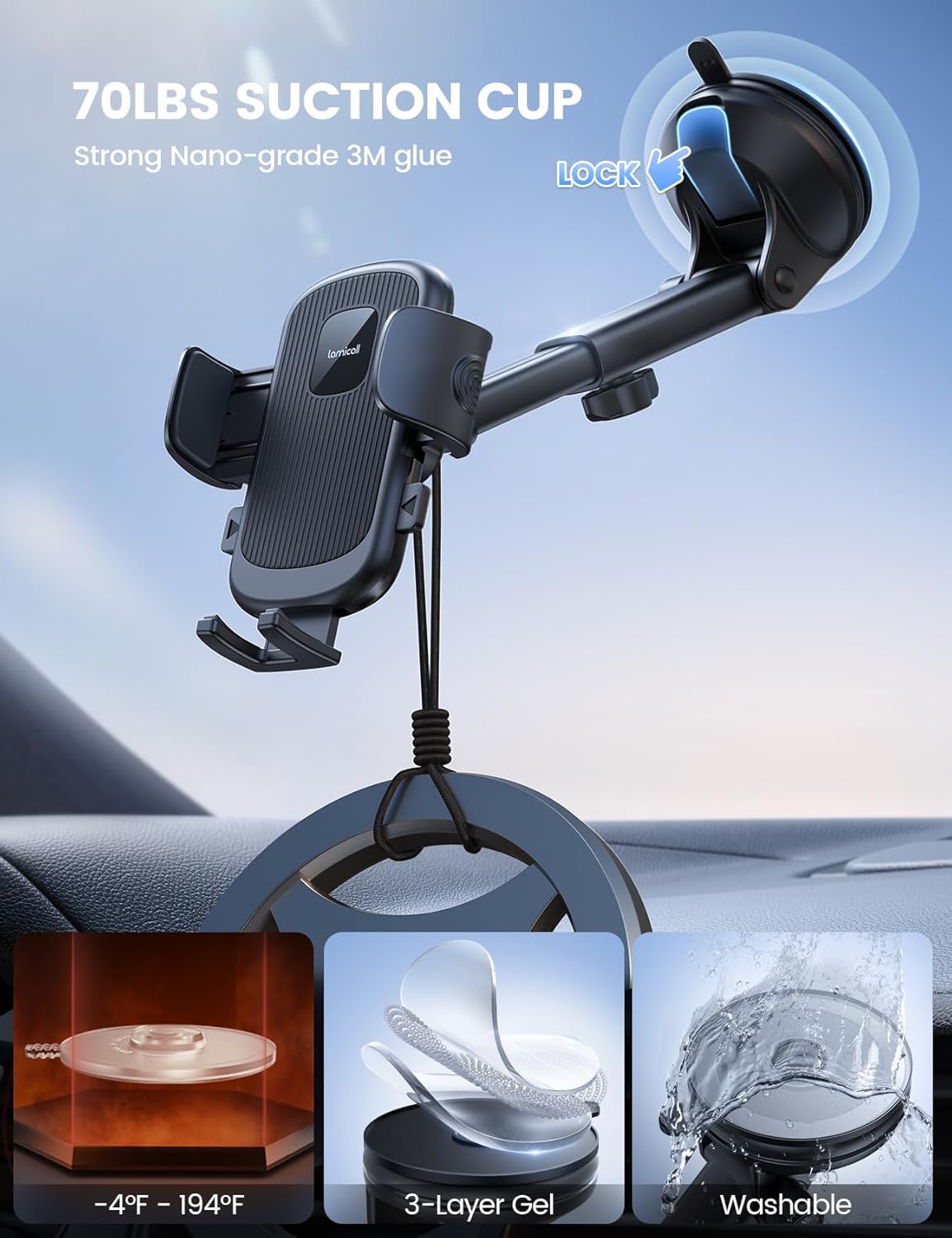 Detalle de Lamicall 3-in-1 Pro Car Phone Holder 360°