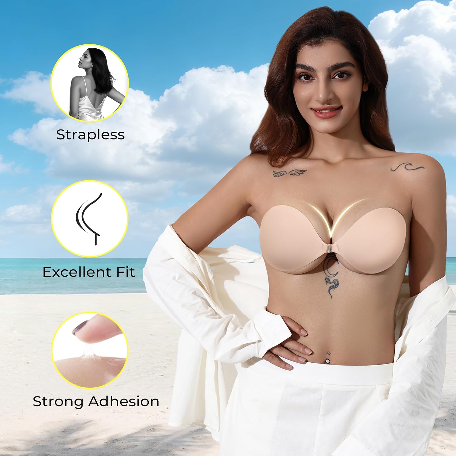 Detalle de NuBrava Strapless Sticky Bra Push Up for Women: Invisible, Reusable V-Shape for Backless Dresses