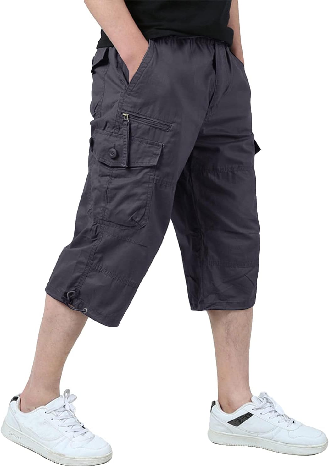 Detalle de KEFITEVD 3/4 Hose Herren Cargo Shorts – lässige Baumwoll-Shorts mit viel Stauraum