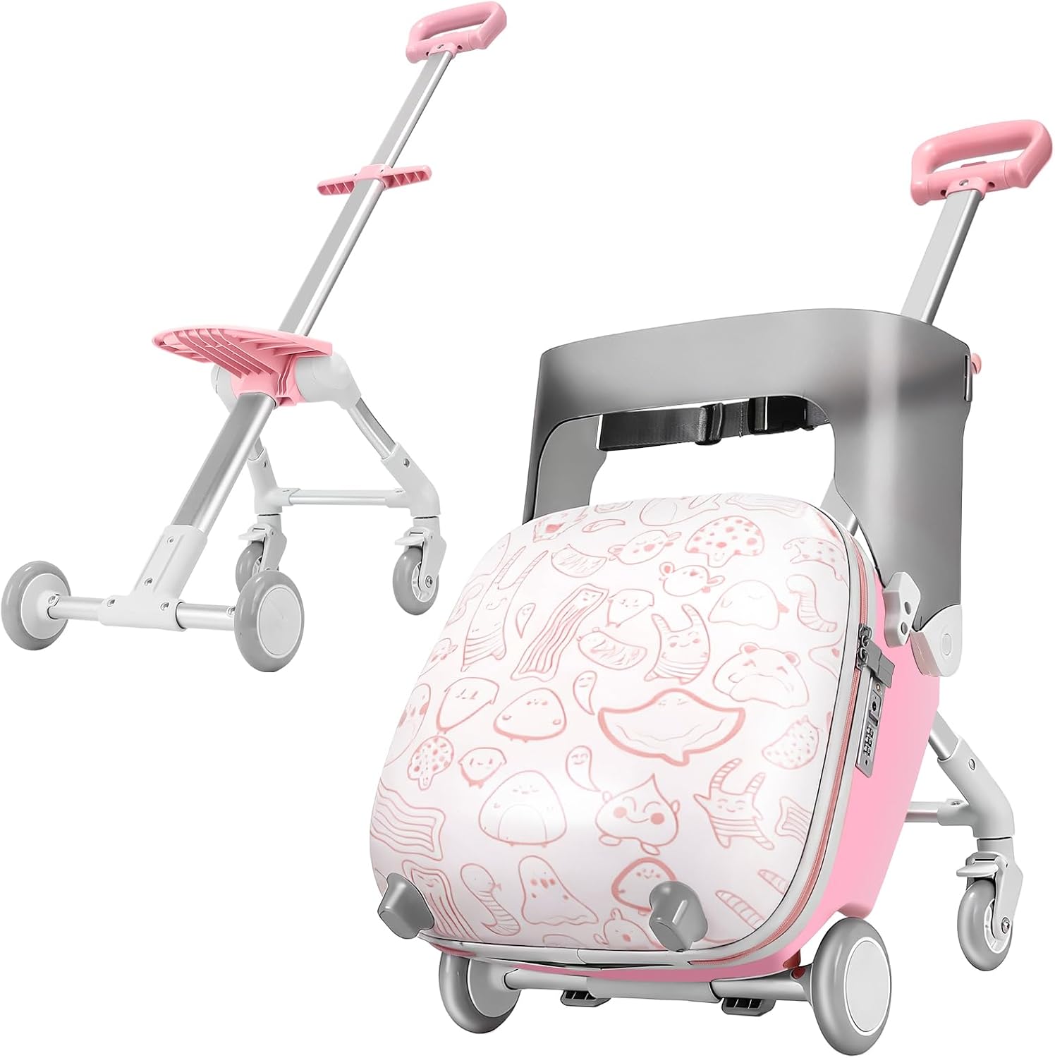 Detalle de AODI Kids Ride-on Luggage with Seat (20 inch) – 2-in-1 Carry-On Suitcase and Baby Stroller