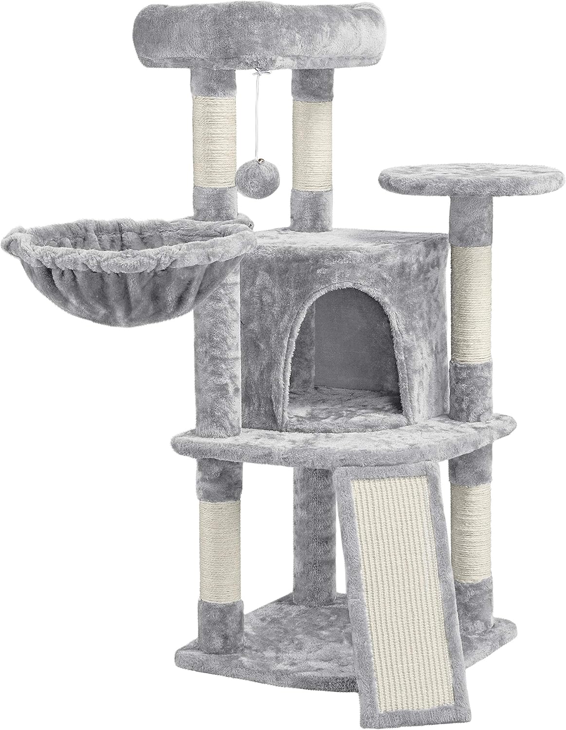 Detalle de Yaheetech Albero Tiragraffi per Gatti con Ampio Trespol Grande, Cesto e Grotta – 43,5 × 43,5 × 106 cm, Grigio Chiaro