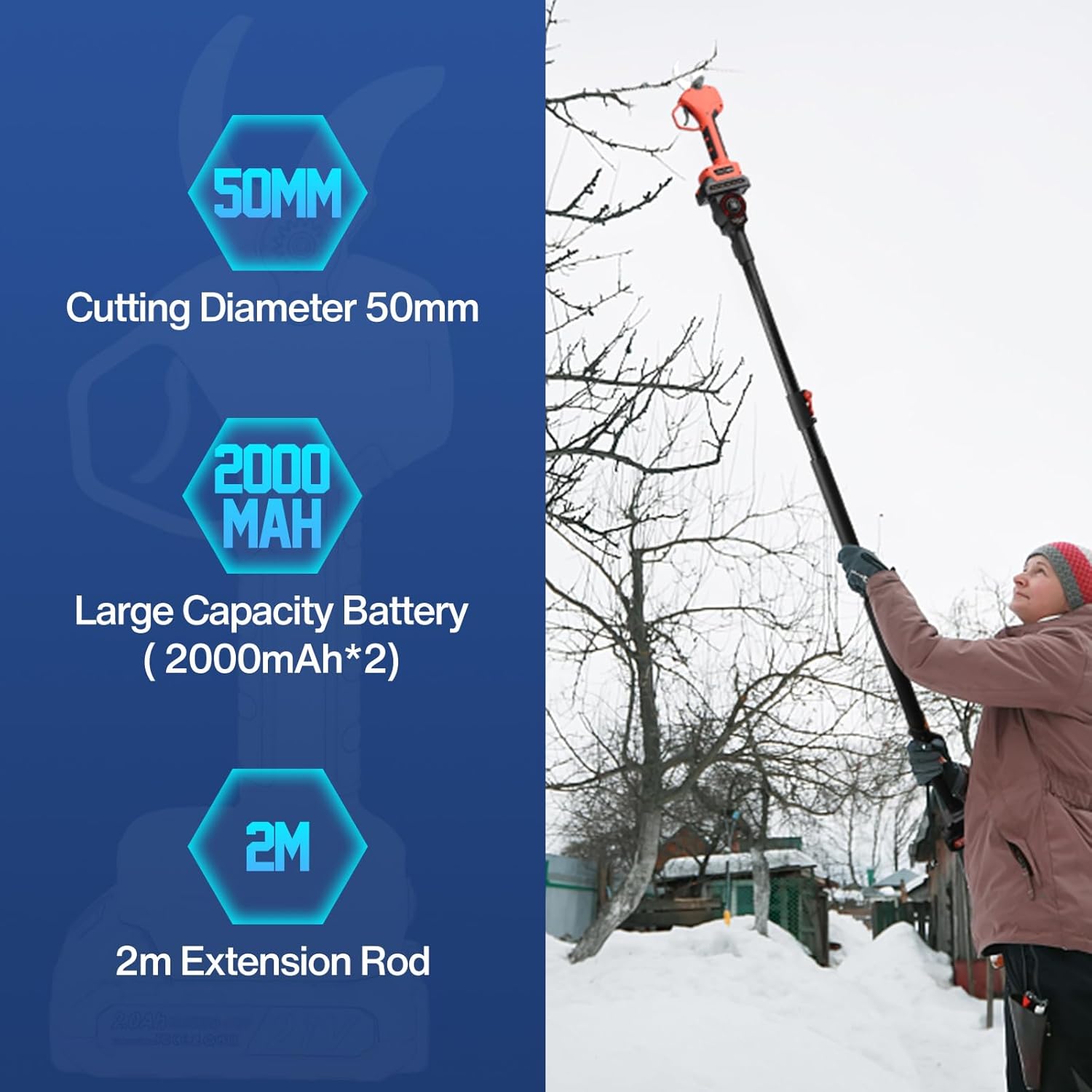 Detalle de 50mm Forbice Potatura a Batteria con Asta Telescopica 2,4 m – lama SK7, doppia batteria