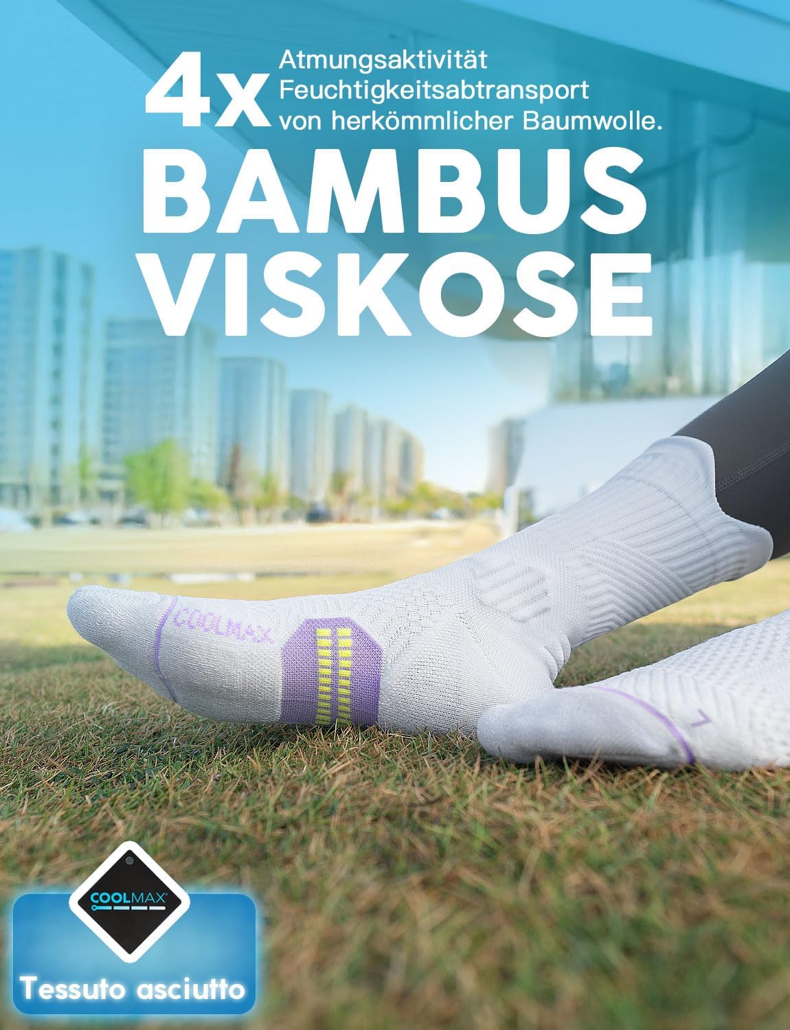 Detalle de Juclise Bambus Kompressions-Laufsocken (15–20 mmHg) – Coolmax, atmungsaktiv & Anti-Blasen im 3er-Set