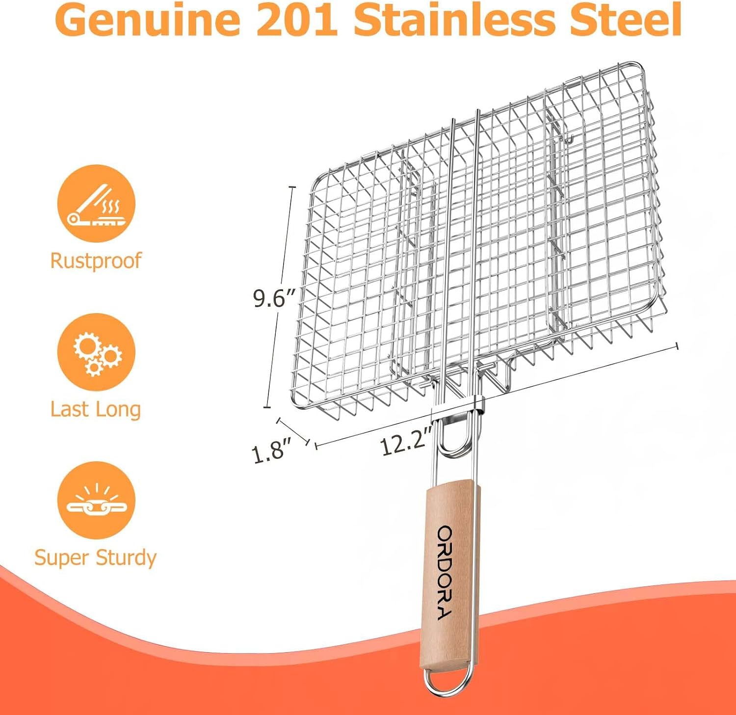 Detalle de ORDORA Deep Fish Grill Basket, Stainless Steel with Three Removable Dividers