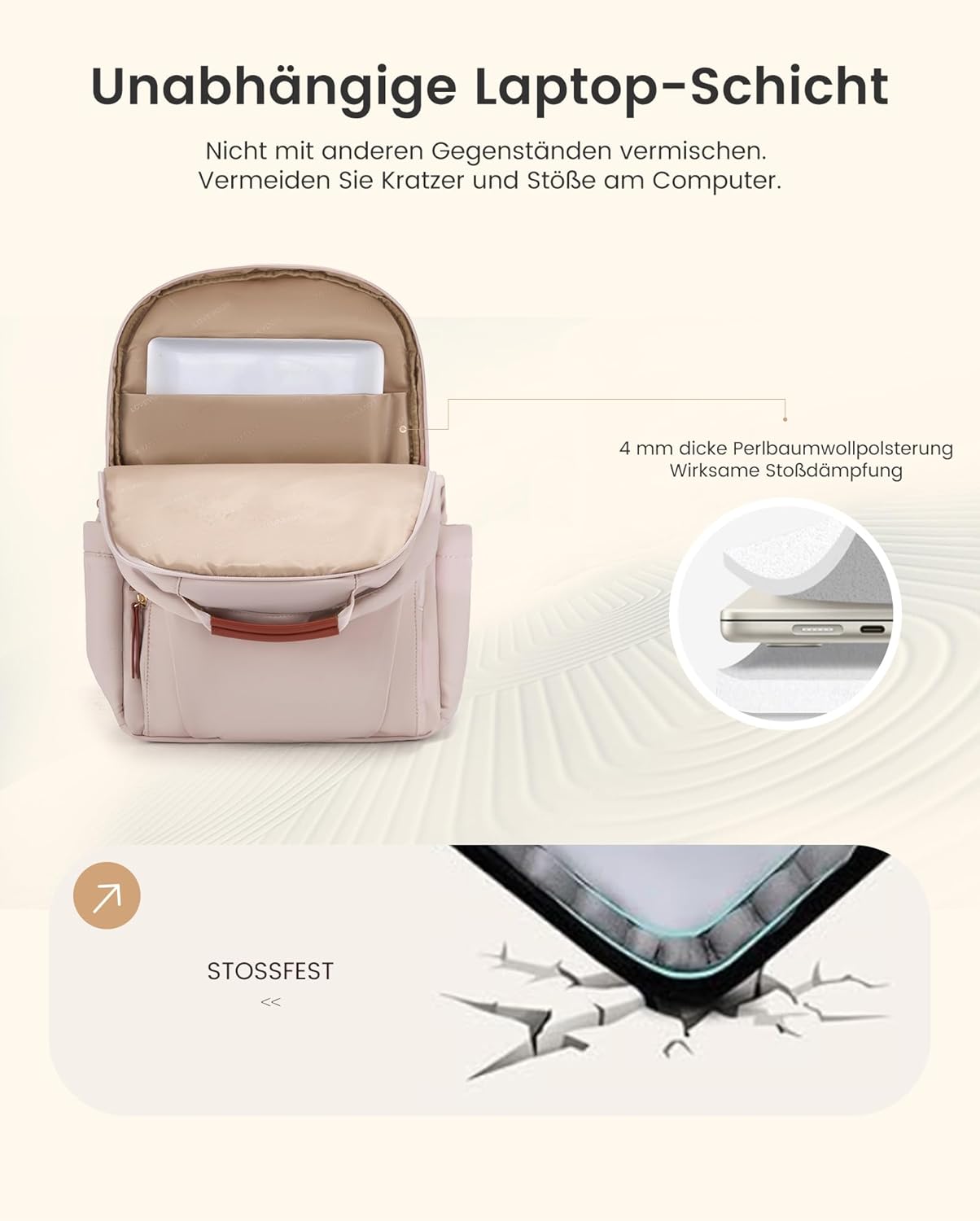 Detalle de LOVEVOOK Damen-Rucksack wasserdicht für 15,6‑Zoll Laptop (22 L, 14 Fächer)