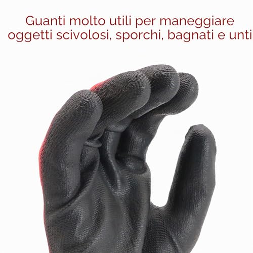 Detalle de EDIMAX Guanti da Lavoro in Nylon PU, 12 Paia, Taglia M (8) – Protezione contro abrasione e taglio livello 3