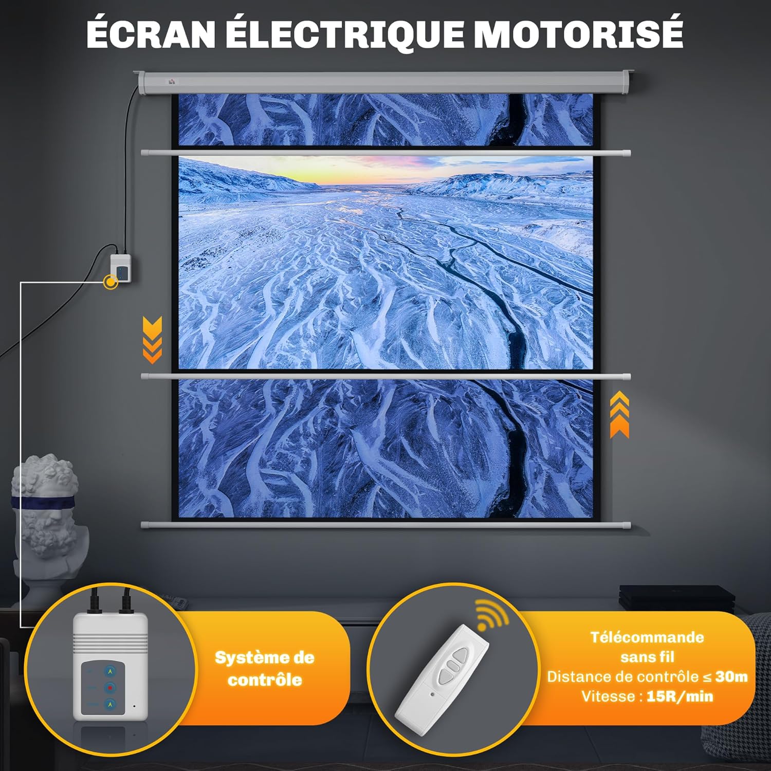 Thumbnail 5 de Écran vidéoprojecteur HOMCOM 85 pouces 1:1 4K motorisé—Montage mural ou au plafond