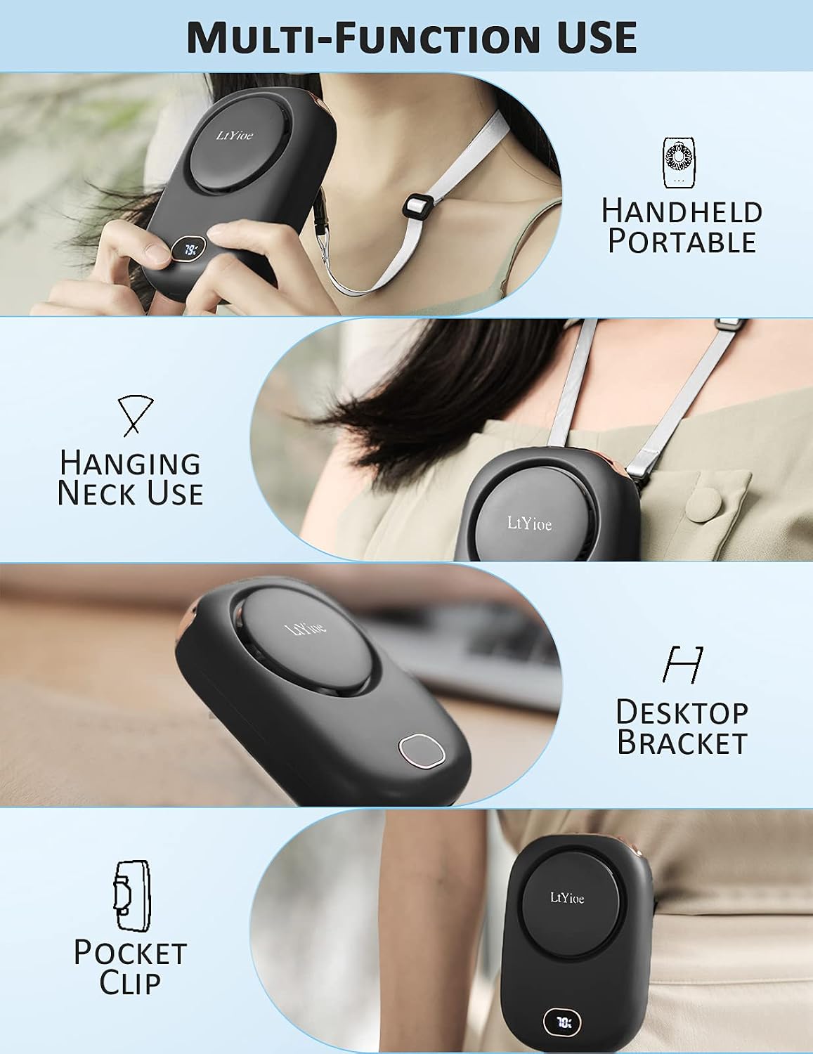 Thumbnail 5 de LtYioe Handheld Mini Fan – Rechargeable Personal Eyelash Fan with Strong Airflow and LED Display