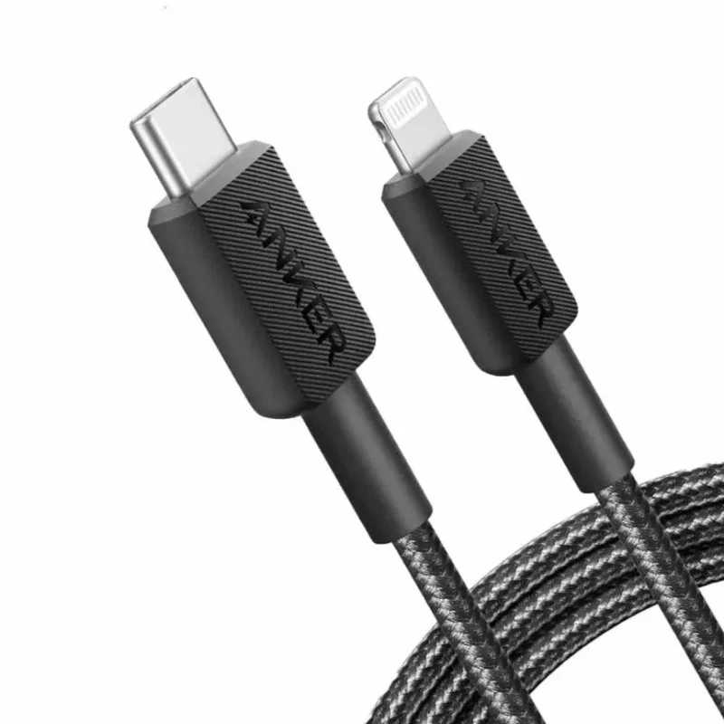 Detalle de Anker Cable Nylon USB-C a Lightning 0.9 m (Negro) – 30 W para iPhone y iPad