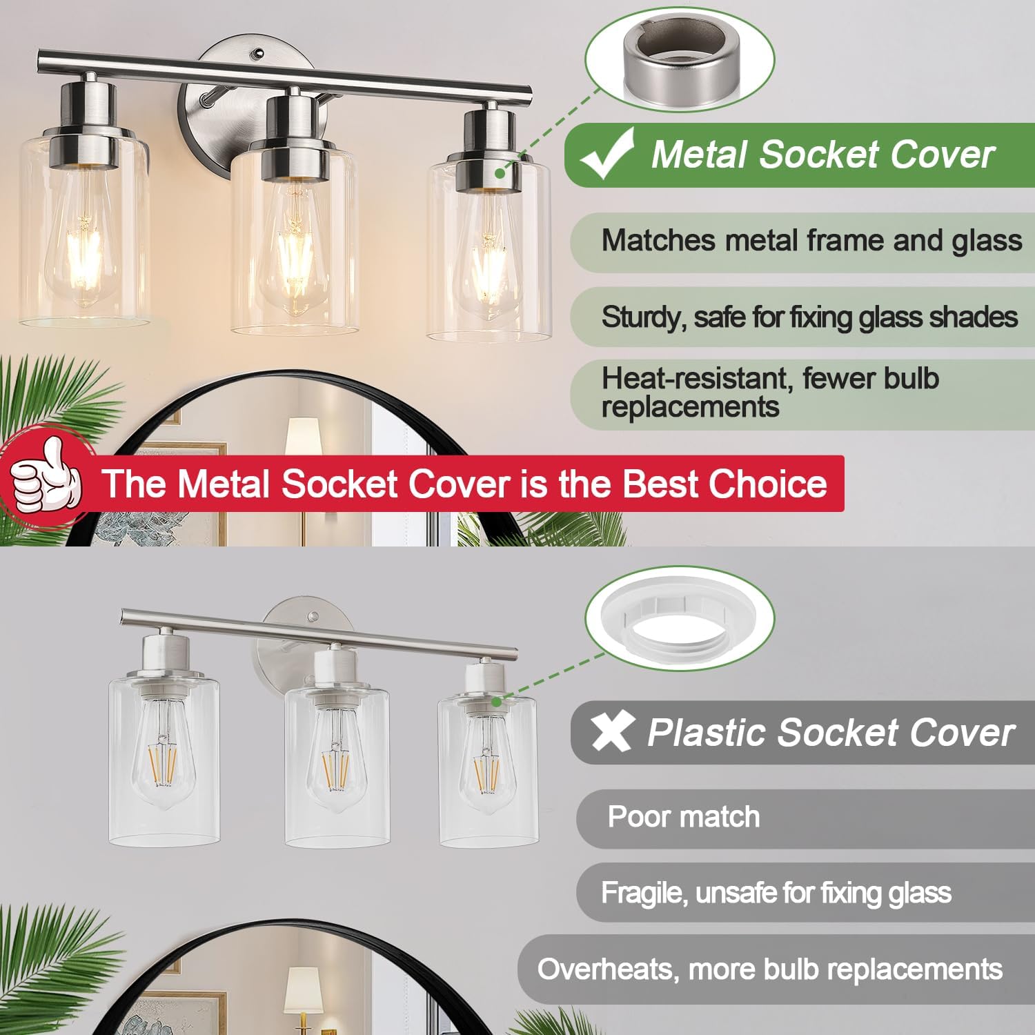 Detalle 2 de Zarbitta Gf-sxbv-41 3-Light Vanity Light, Brushed Nickel, Clear Glass