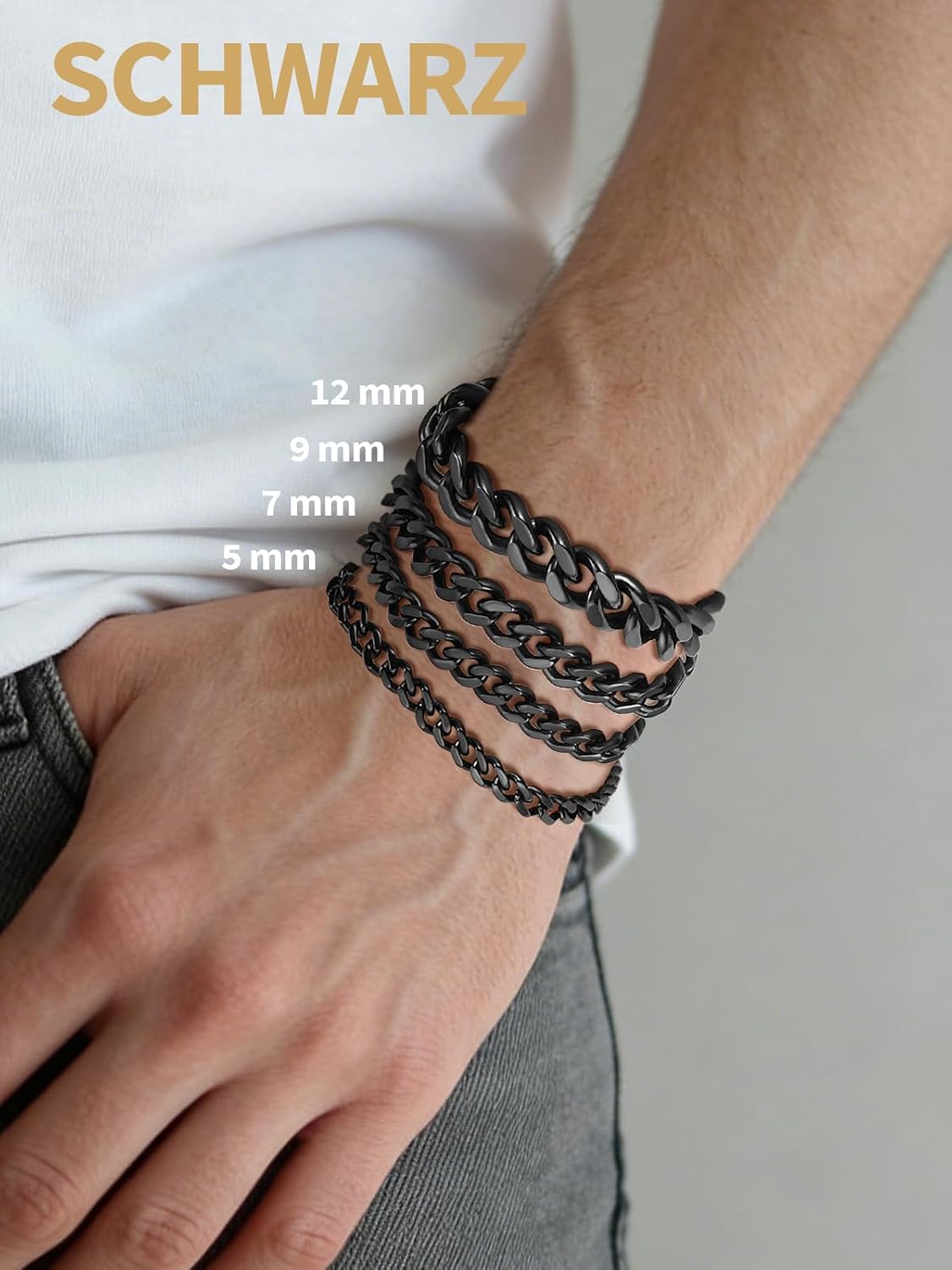 Thumbnail 4 de FindChic Panzerarmband aus Edelstahl mit Schmuckbox, 5/7/9/12 mm